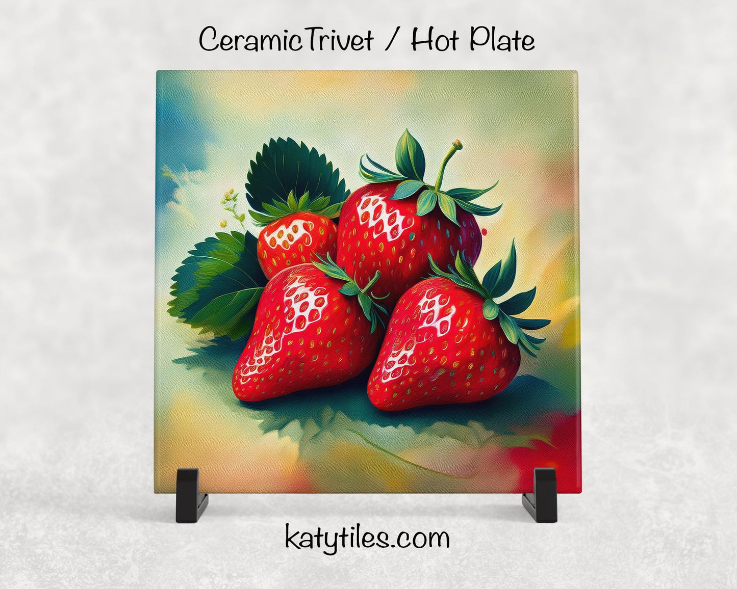 4 Designs! Strawberries Ceramic Tile Trivet/Coaster – 6x6 Handmade Fruit Kitchen Decor, Fresh Summer Gift, Made in USA