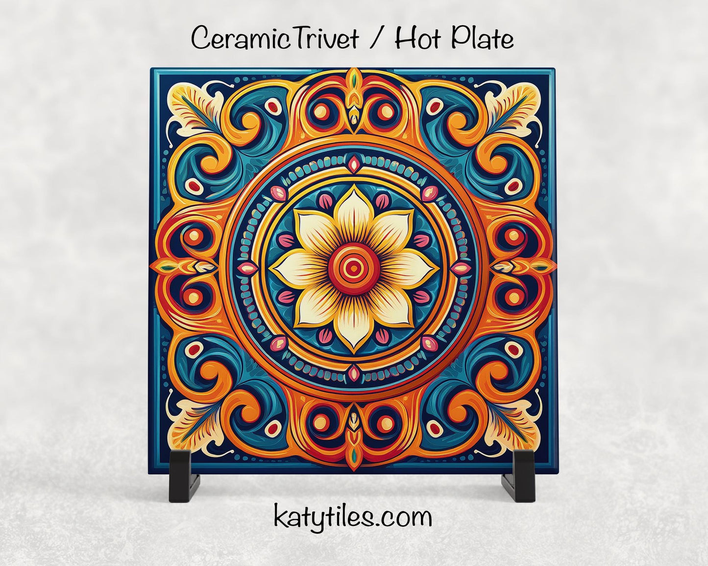 8 Designs! Talavera-Style Ceramic Tile Trivet/Coaster – 6x6 Handmade Mexican Style Tile Floral Kitchen Decor, Colorful Boho Gift