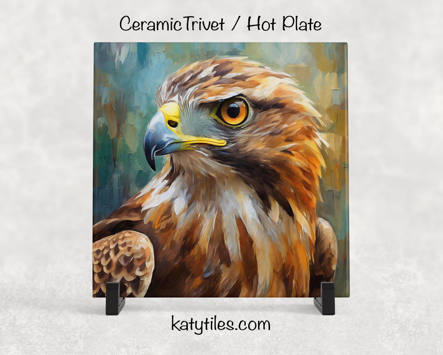 2 Designs! Ferruginous Hawk Ceramic Tile Trivet/Coaster – 6x6 Handmade Raptor Kitchen Decor, Bird Lover Gift, Made in USA
