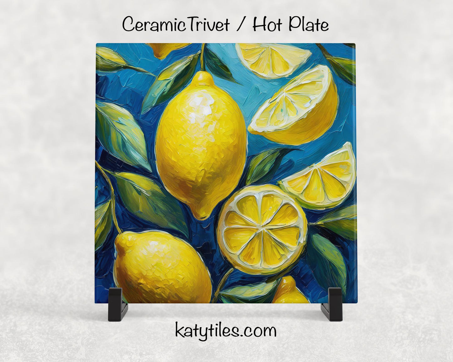 2 Designs! Lemons Ceramic Tile Trivet/Coaster – 6x6 Handmade Fruit Kitchen Decor, Fresh Citrus Gift, Made in USA
