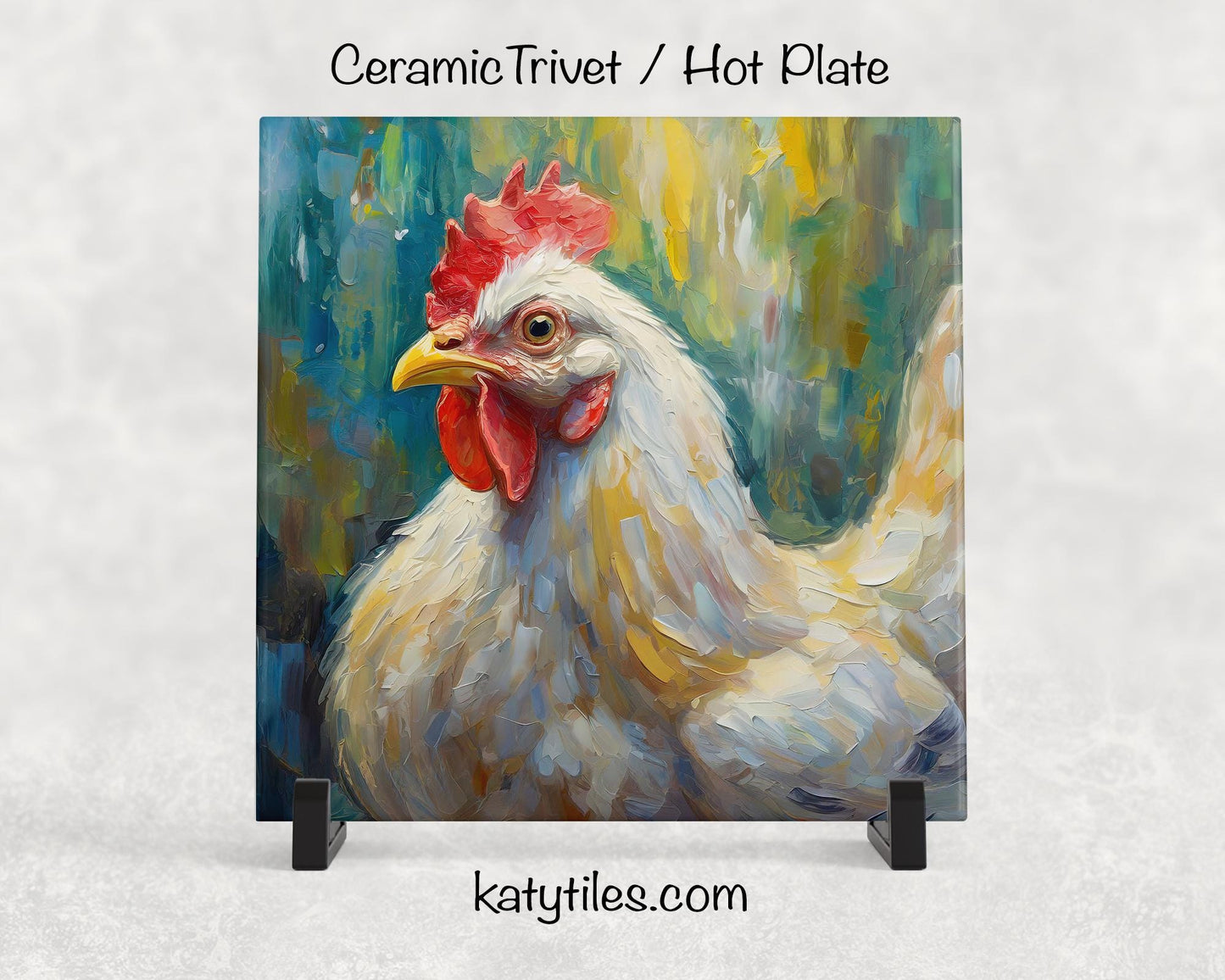 5 Designs! Chicken Ceramic Tile Trivet/Coaster – 6x6 Handmade Farmhouse Kitchen Decor White & Brown Chickens, Made in USA