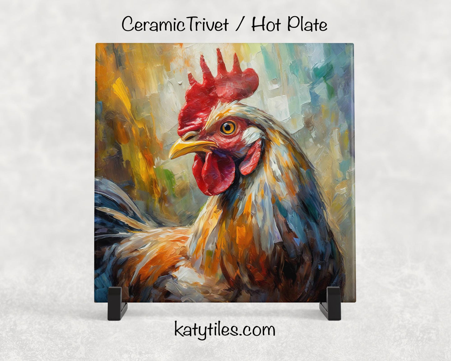 5 Designs! Chicken Ceramic Tile Trivet/Coaster – 6x6 Handmade Farmhouse Kitchen Decor White & Brown Chickens, Made in USA