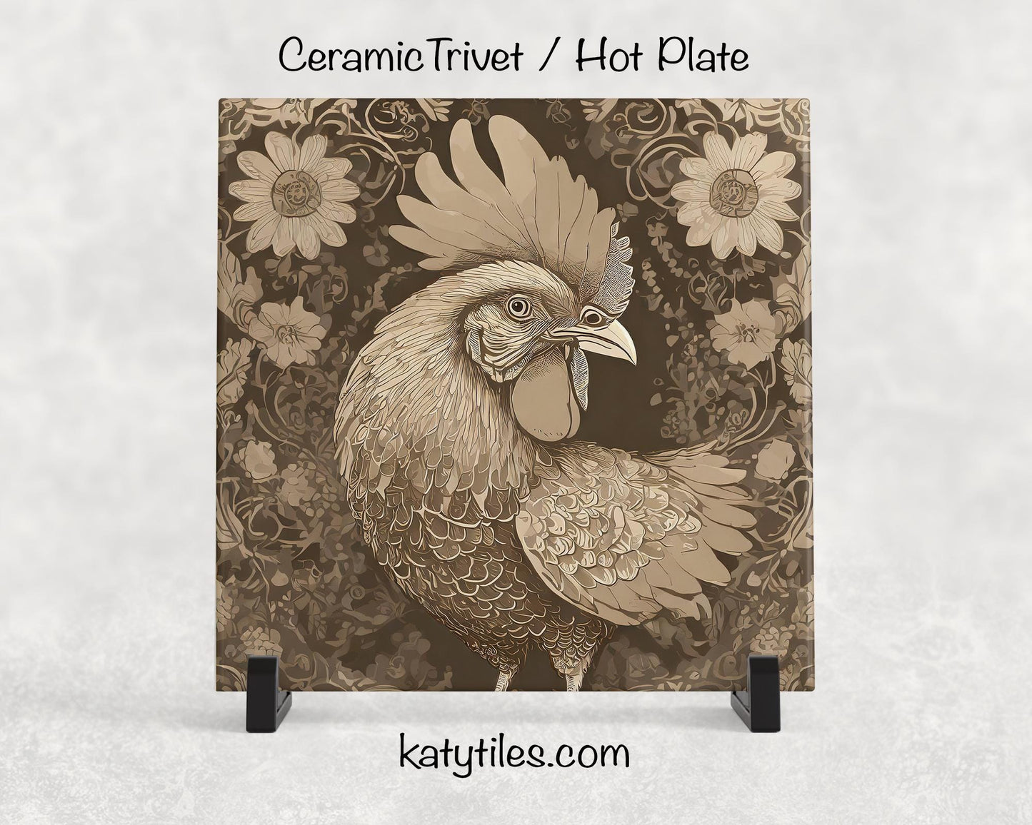 Antique Farmhouse Chicken Ceramic Tile Trivet/Coaster – 6x6 Handmade Rustic Kitchen Decor, Vintage Country Gift, Made in USA