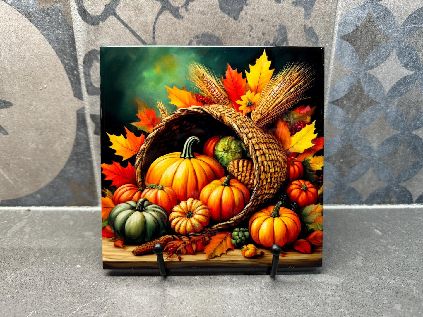 2 Designs! Pumpkin Fall Thanksgiving Ceramic Tile Trivet/Coaster – 6x6 Handmade Fall/Autumn Kitchen Decor, Hostess Gift, Made in USA