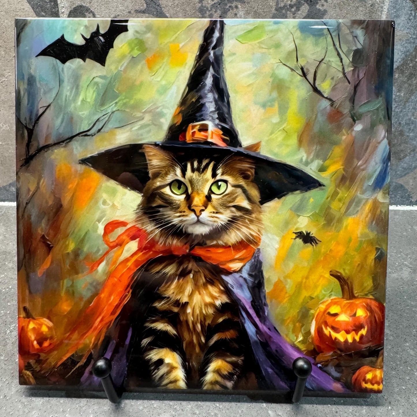 6 Designs! Witch Cats Halloween Ceramic Tile Trivet/Coaster – 6x6 Handmade Fall Kitchen Decor - Black, Calico, White, Tabby, Tuxedo Cat