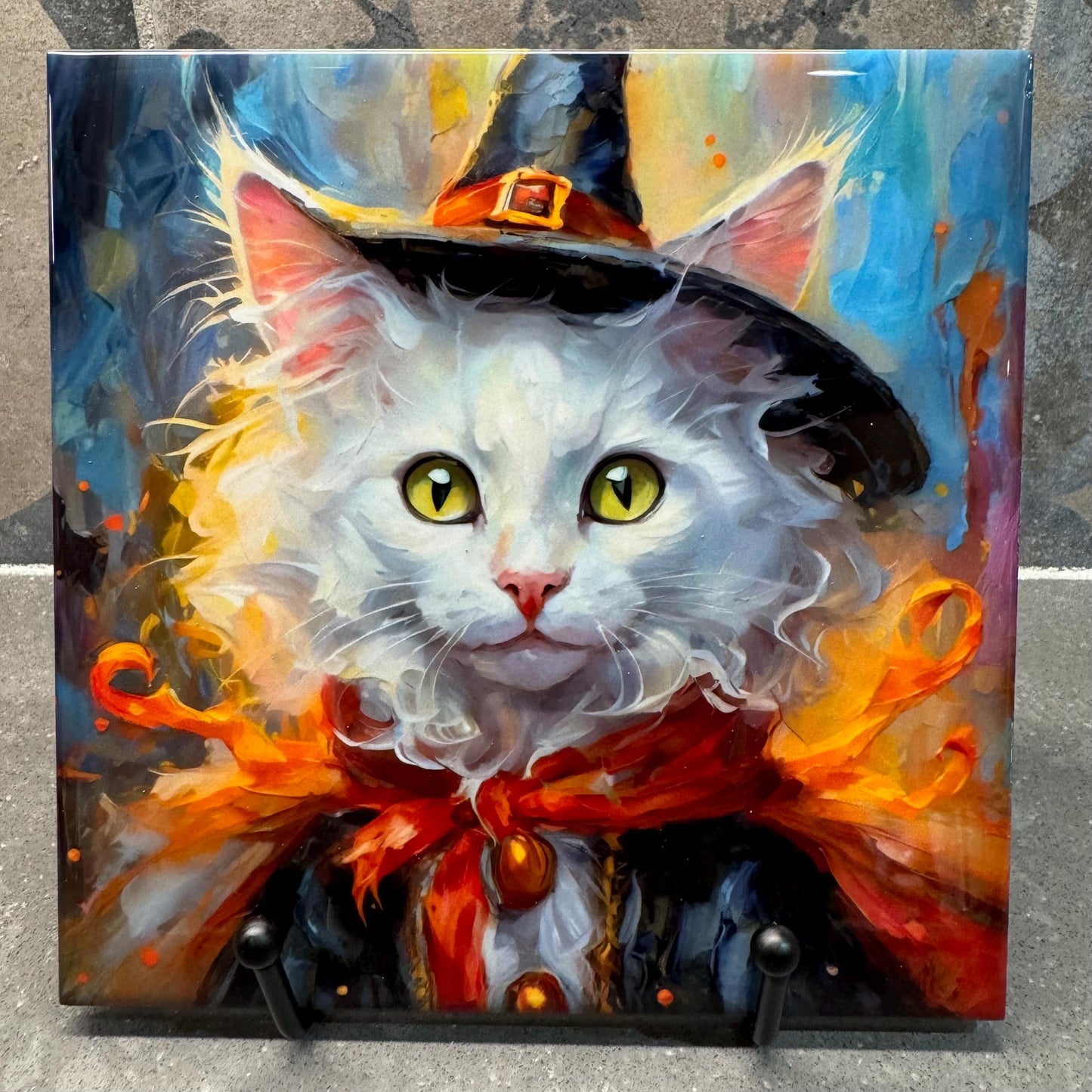 6 Designs! Witch Cats Halloween Ceramic Tile Trivet/Coaster – 6x6 Handmade Fall Kitchen Decor - Black, Calico, White, Tabby, Tuxedo Cat