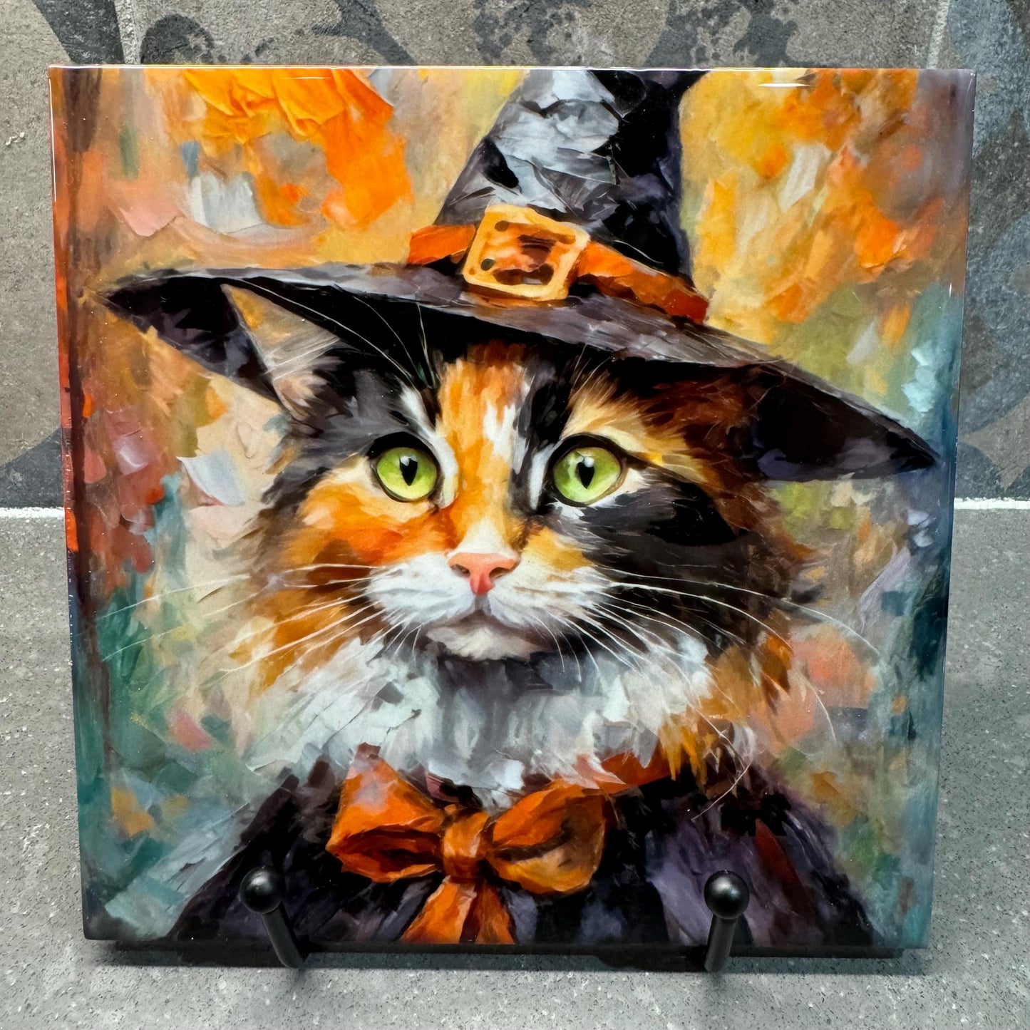 6 Designs! Witch Cats Halloween Ceramic Tile Trivet/Coaster – 6x6 Handmade Fall Kitchen Decor - Black, Calico, White, Tabby, Tuxedo Cat