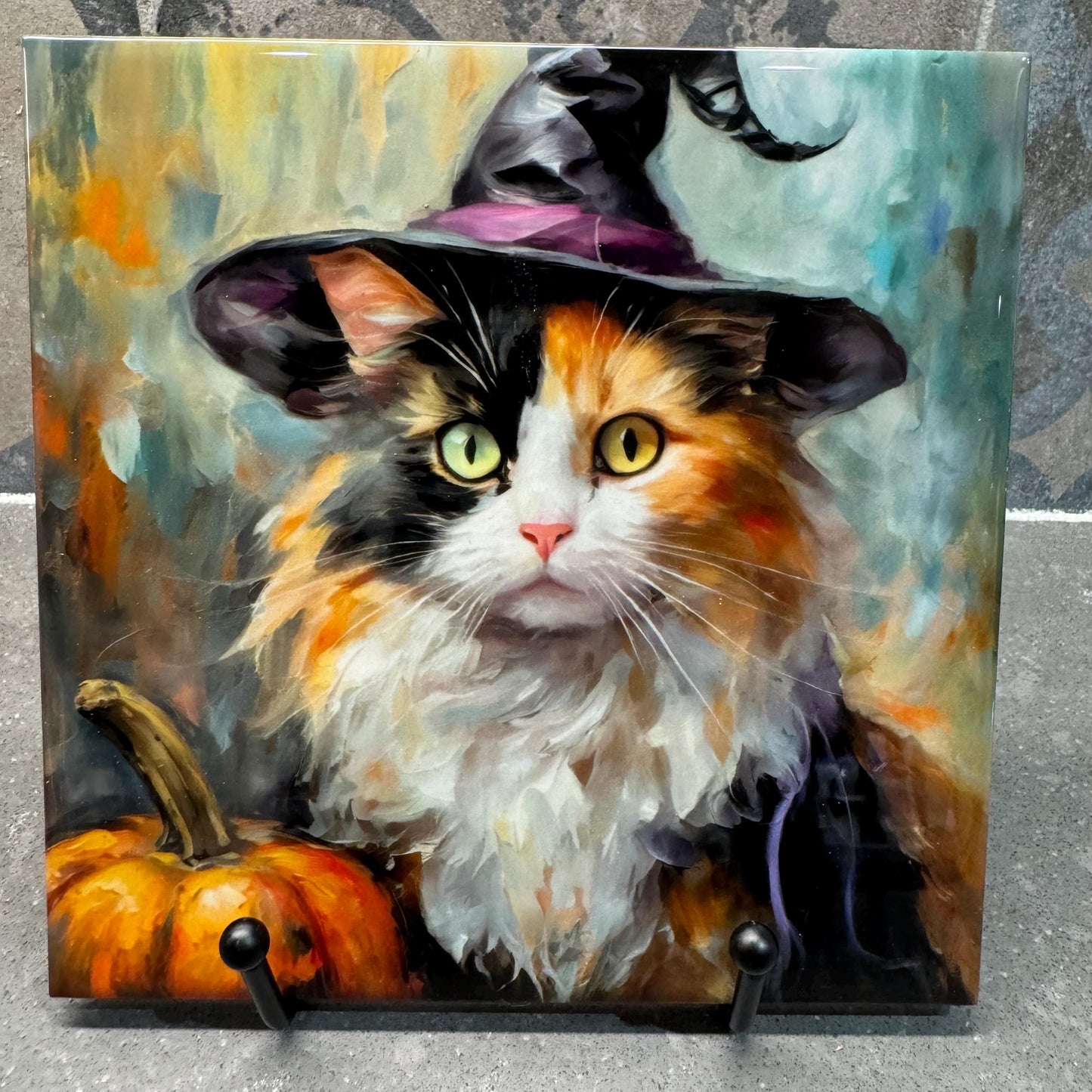 6 Designs! Witch Cats Halloween Ceramic Tile Trivet/Coaster – 6x6 Handmade Fall Kitchen Decor - Black, Calico, White, Tabby, Tuxedo Cat