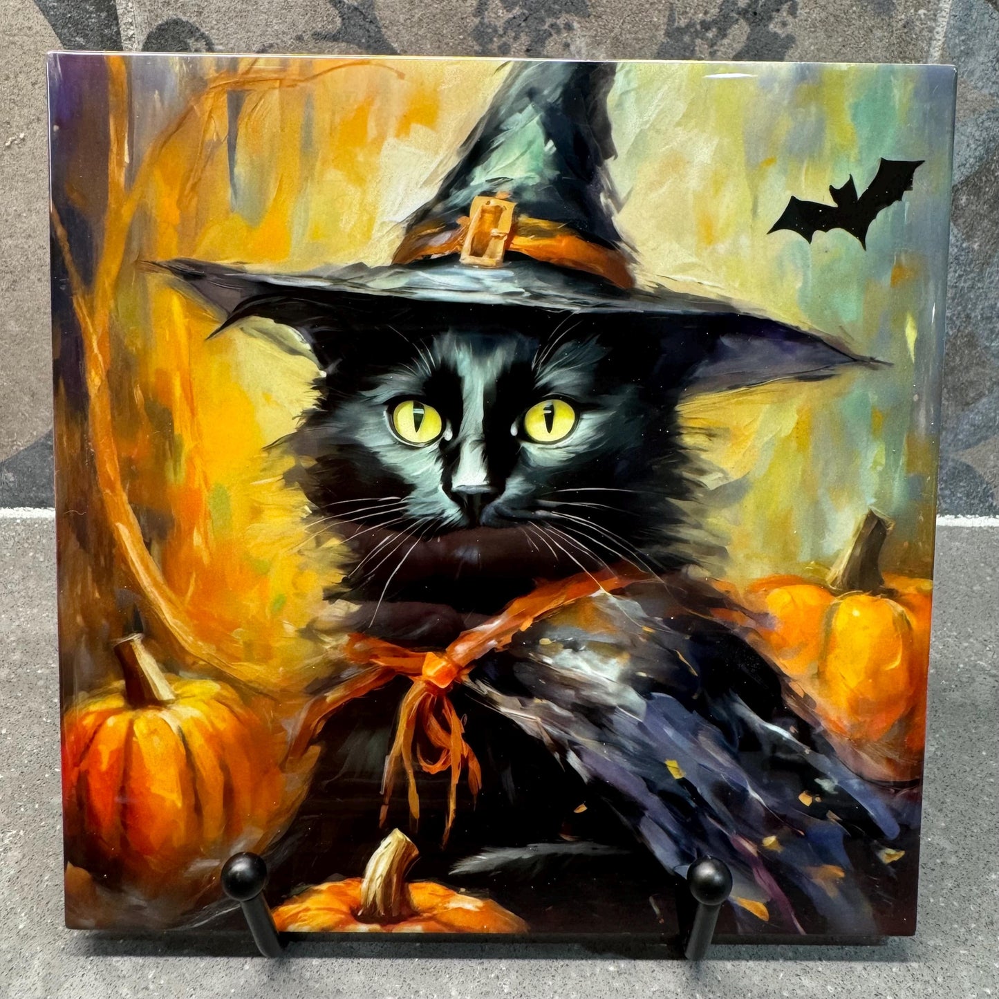 6 Designs! Witch Cats Halloween Ceramic Tile Trivet/Coaster – 6x6 Handmade Fall Kitchen Decor - Black, Calico, White, Tabby, Tuxedo Cat