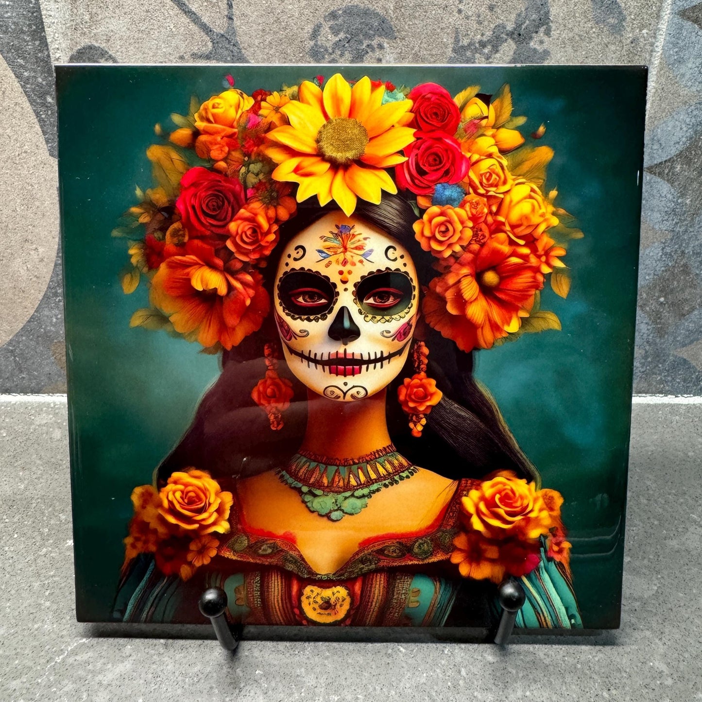 Day of the Dead La Catrina Ceramic Tile Trivet/Coaster – 6x6 Handmade Día de los Muertos Kitchen Decor, Made in USA