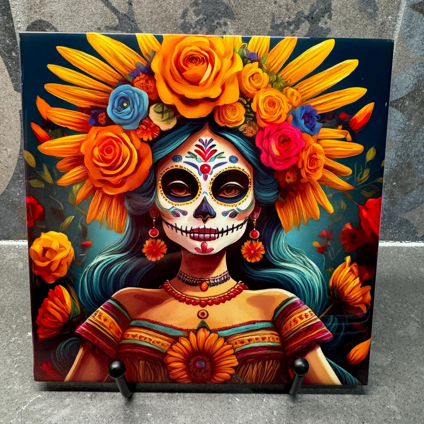 Day of the Dead La Catrina Ceramic Tile Trivet/Coaster – 6x6 Handmade Día de los Muertos Kitchen Decor, Made in USA