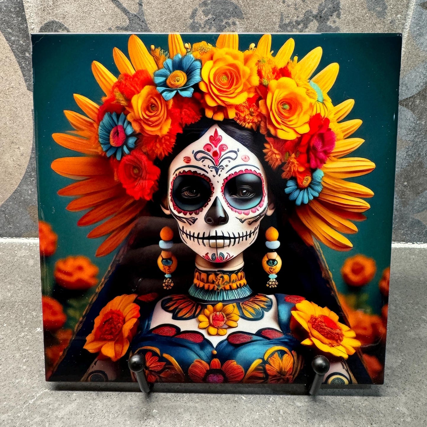 Day of the Dead La Catrina Ceramic Tile Trivet/Coaster – 6x6 Handmade Día de los Muertos Kitchen Decor, Made in USA
