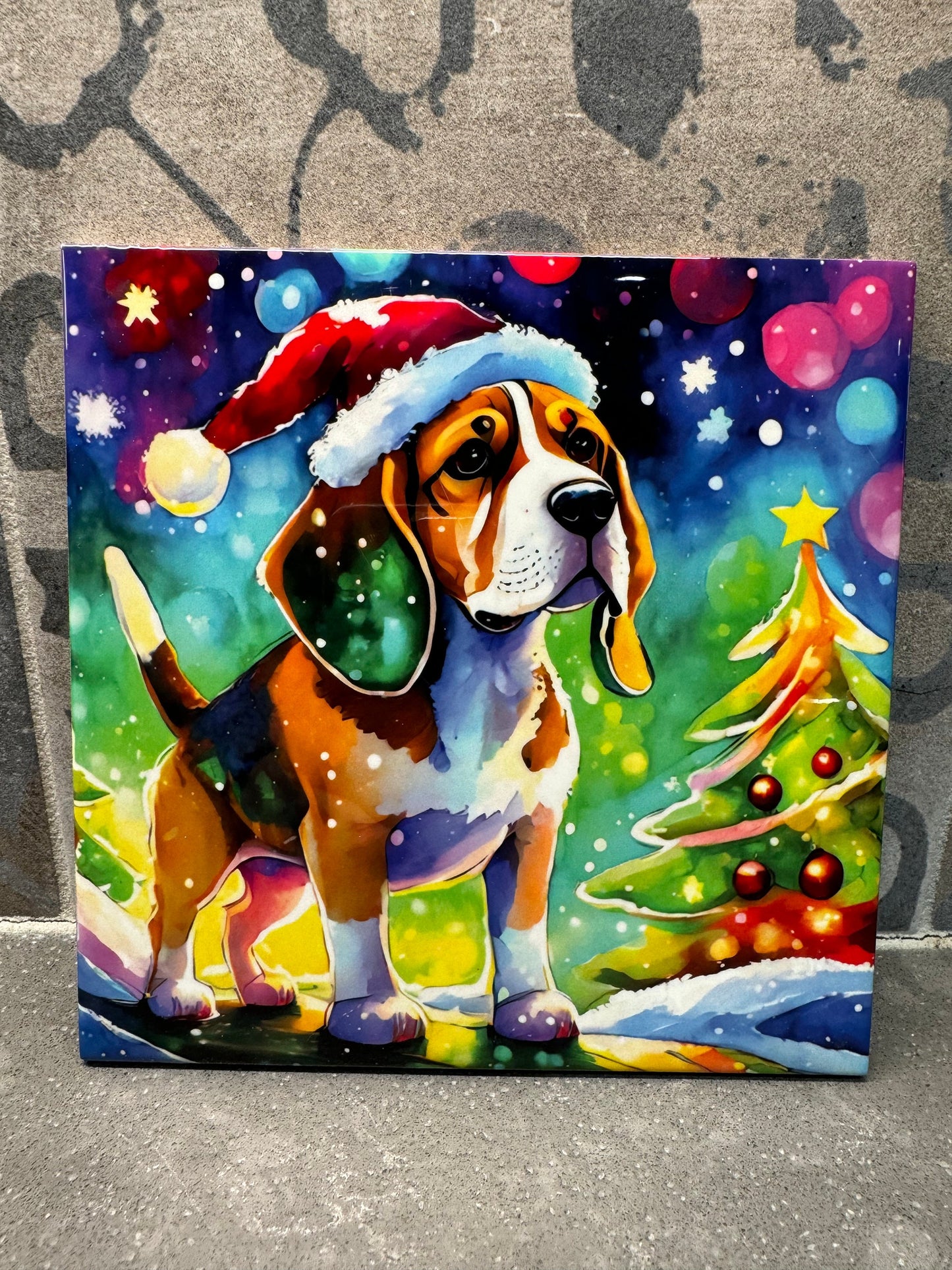 Christmas Beagle Trivet. Hot Plate. 6"x6" Trivet. Christmas Beagle Coaster. Christmas Beagle Decor. Kitchen Decor.