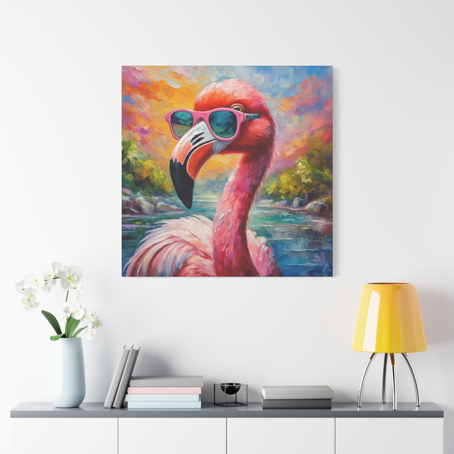 Flamingo Frameless Canvas Wall Art Sizes 10”x10” – 36”x36”