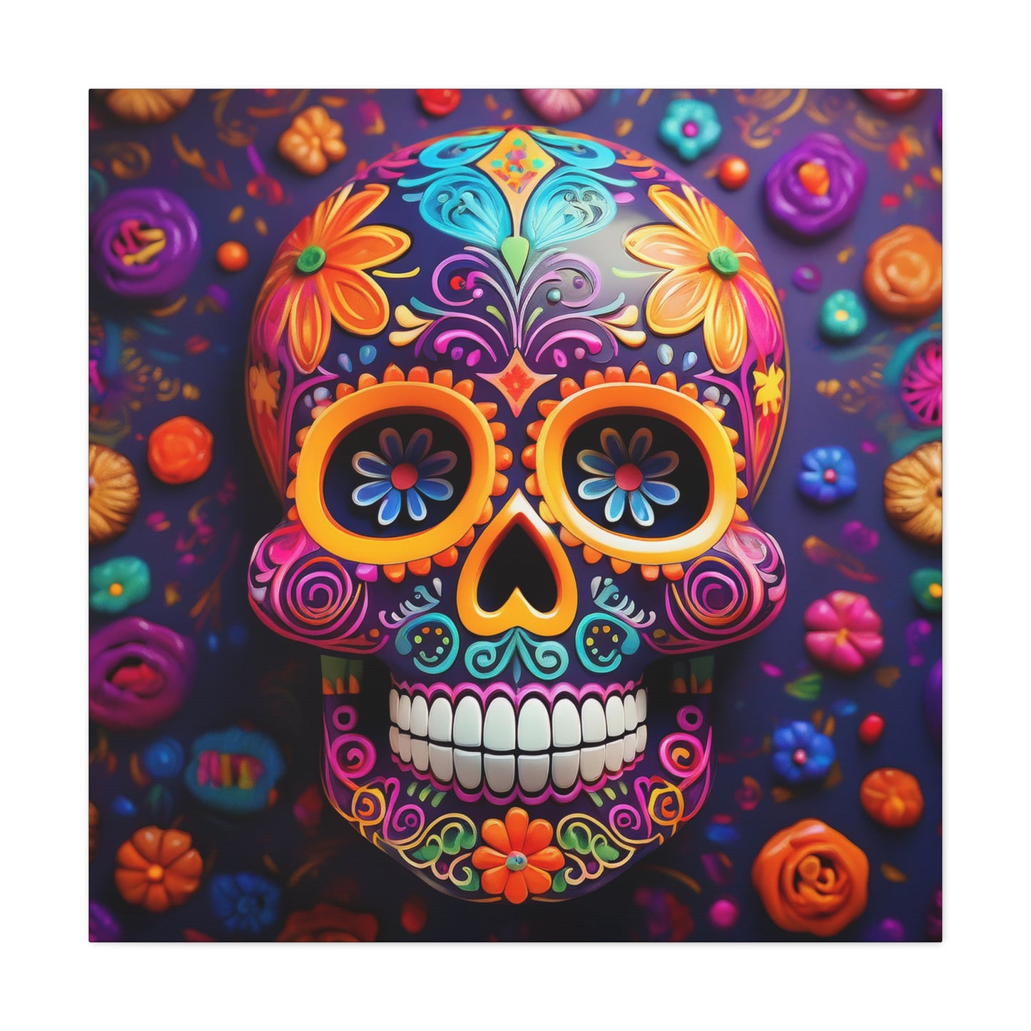 Sugar Skull Frameless Canvas Wall Art Sizes 10”x10” – 36”x36”
