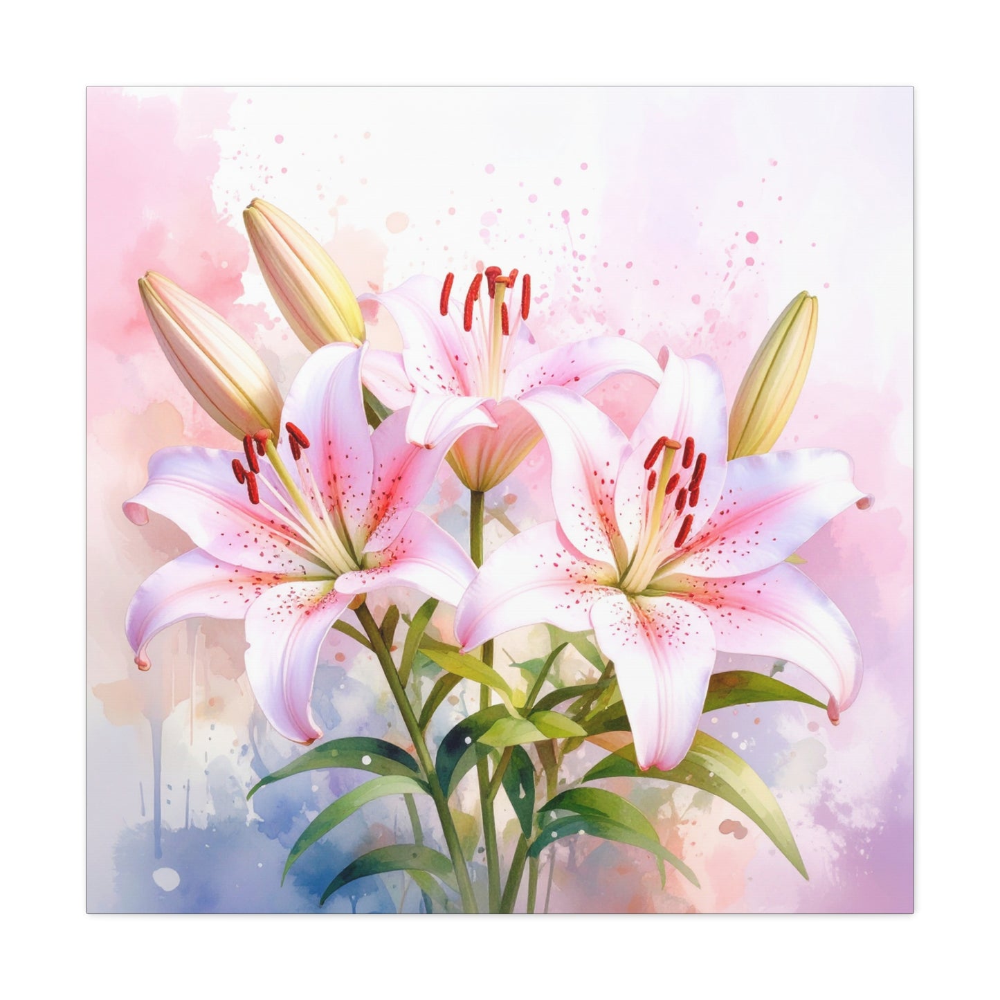 Stargazer Lilies Frameless Canvas Wall Art Sizes 10”x10” – 36”x36”