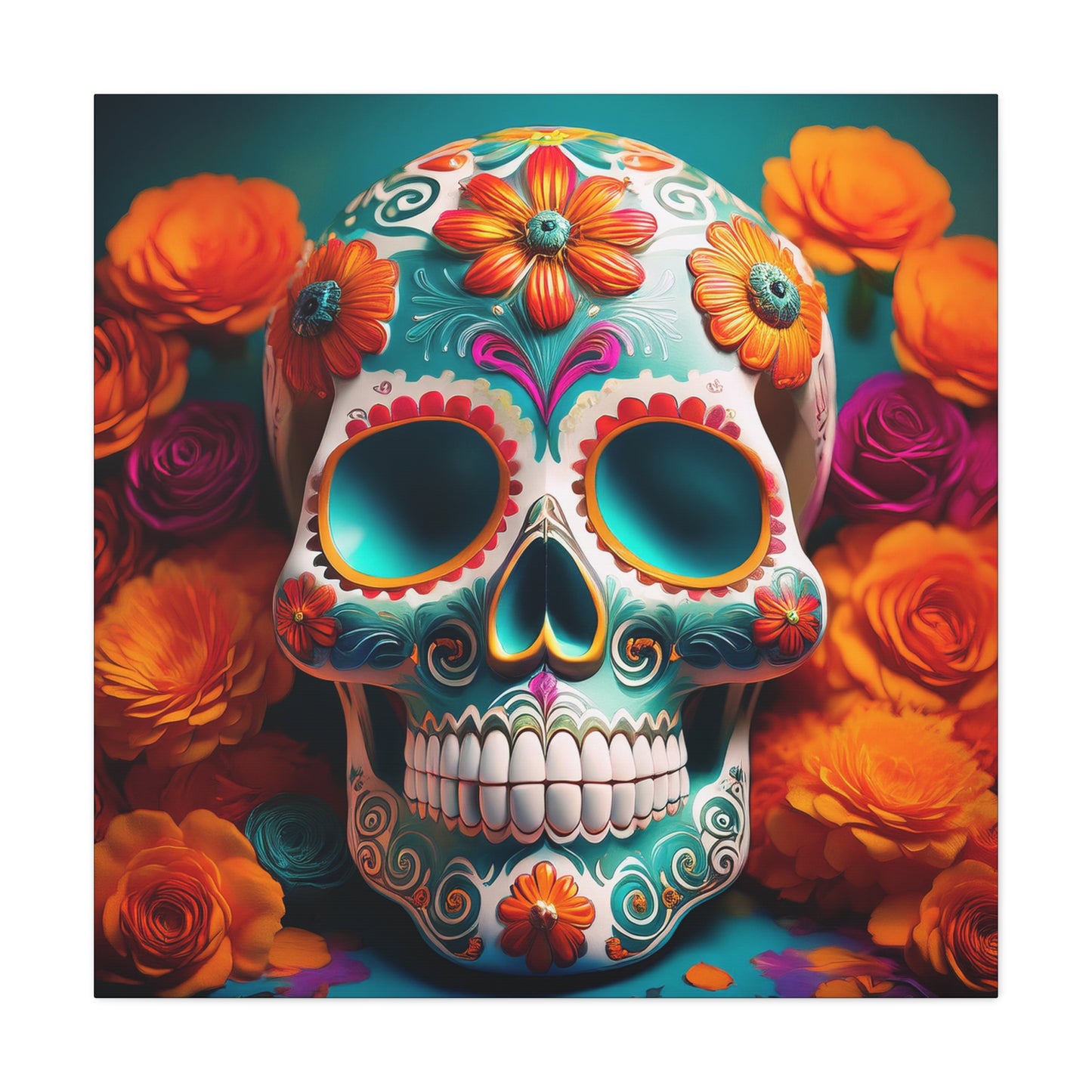 Sugar Skull Frameless Canvas Wall Art Sizes 10”x10” – 36”x36”