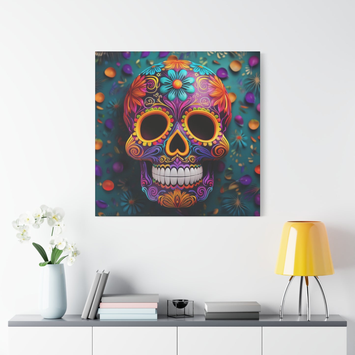 Sugar Skull Frameless Canvas Wall Art Sizes 10”x10” – 36”x36”