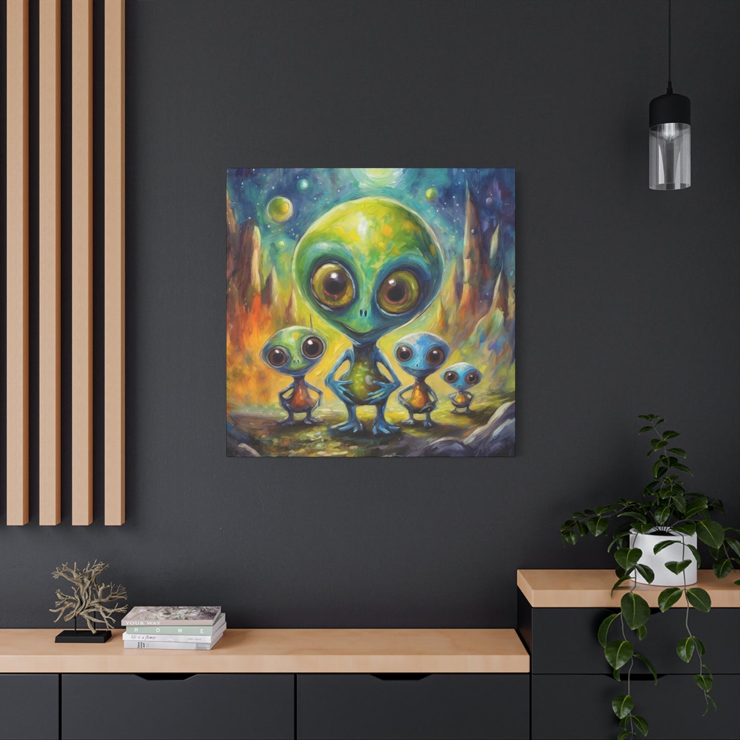Aliens Frameless Canvas Wall Art Sizes 10”x10” – 36”x36”