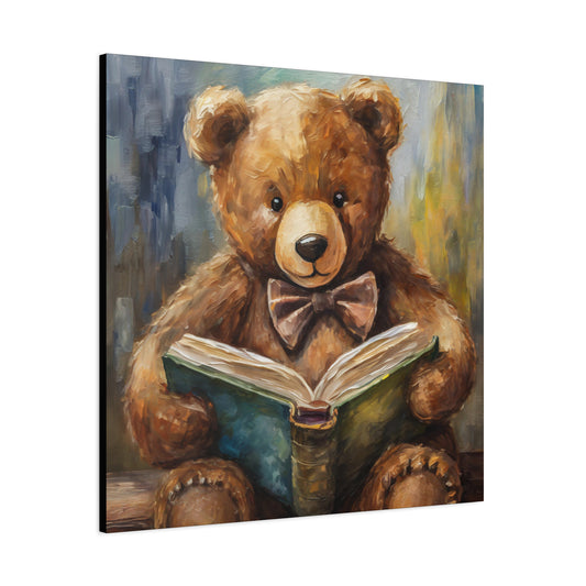 Teddy Bear Reading Book Frameless Canvas Wall Art Sizes 10”x10” – 36”x36”