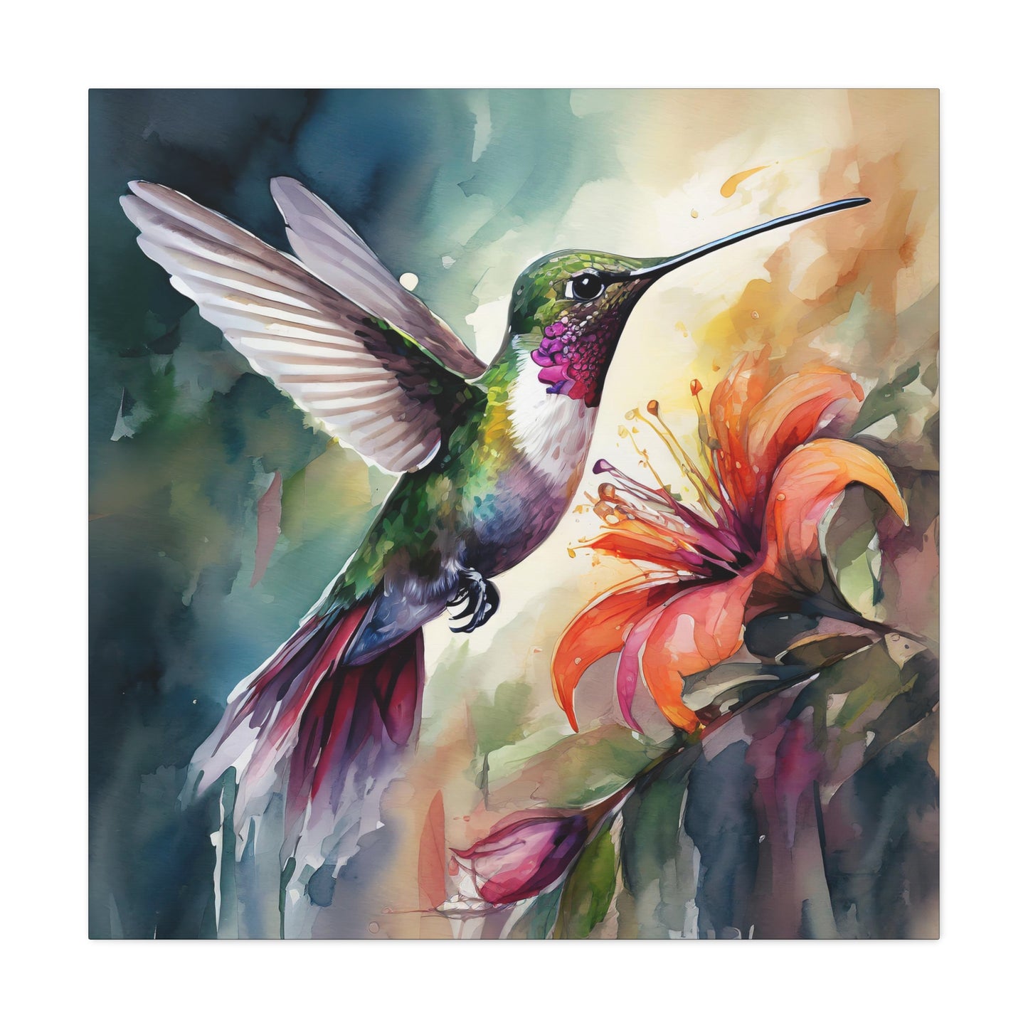Hummingbird Frameless Canvas Wall Art Sizes 10”x10” – 36”x36”