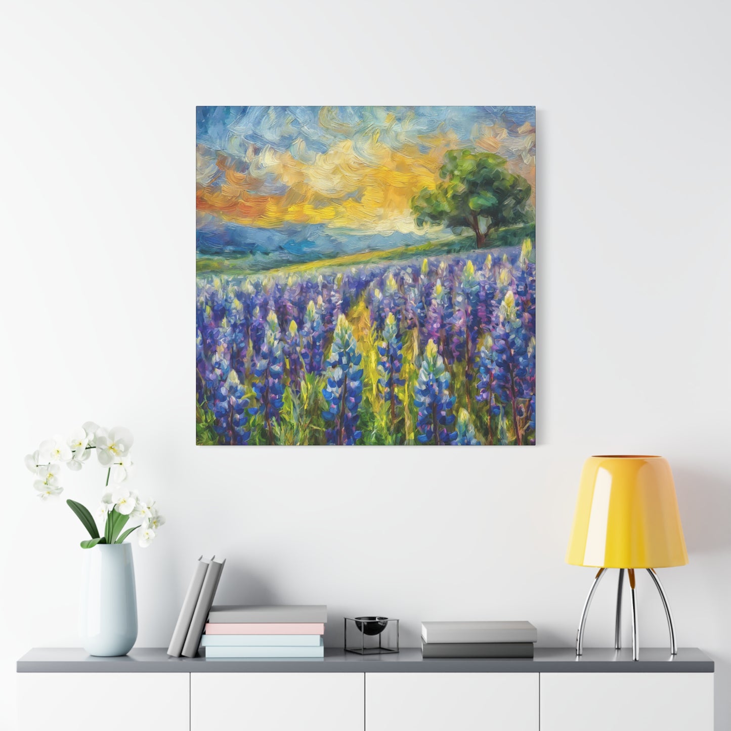 Bluebonnets Frameless Canvas Wall Art Sizes 10”x10” – 36”x36”