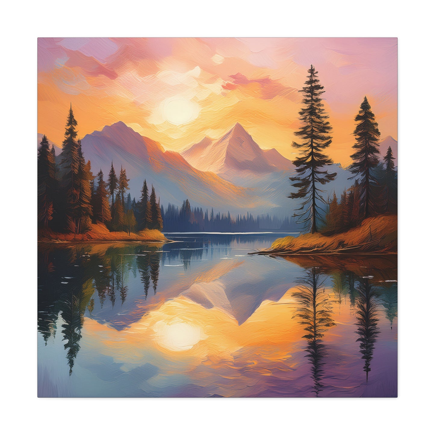 Mountain Lake Frameless Canvas Wall Art Sizes 10”x10” – 36”x36”