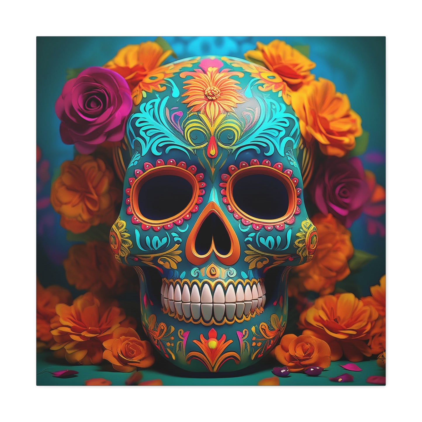 Sugar Skull Frameless Canvas Wall Art Sizes 10”x10” – 36”x36”