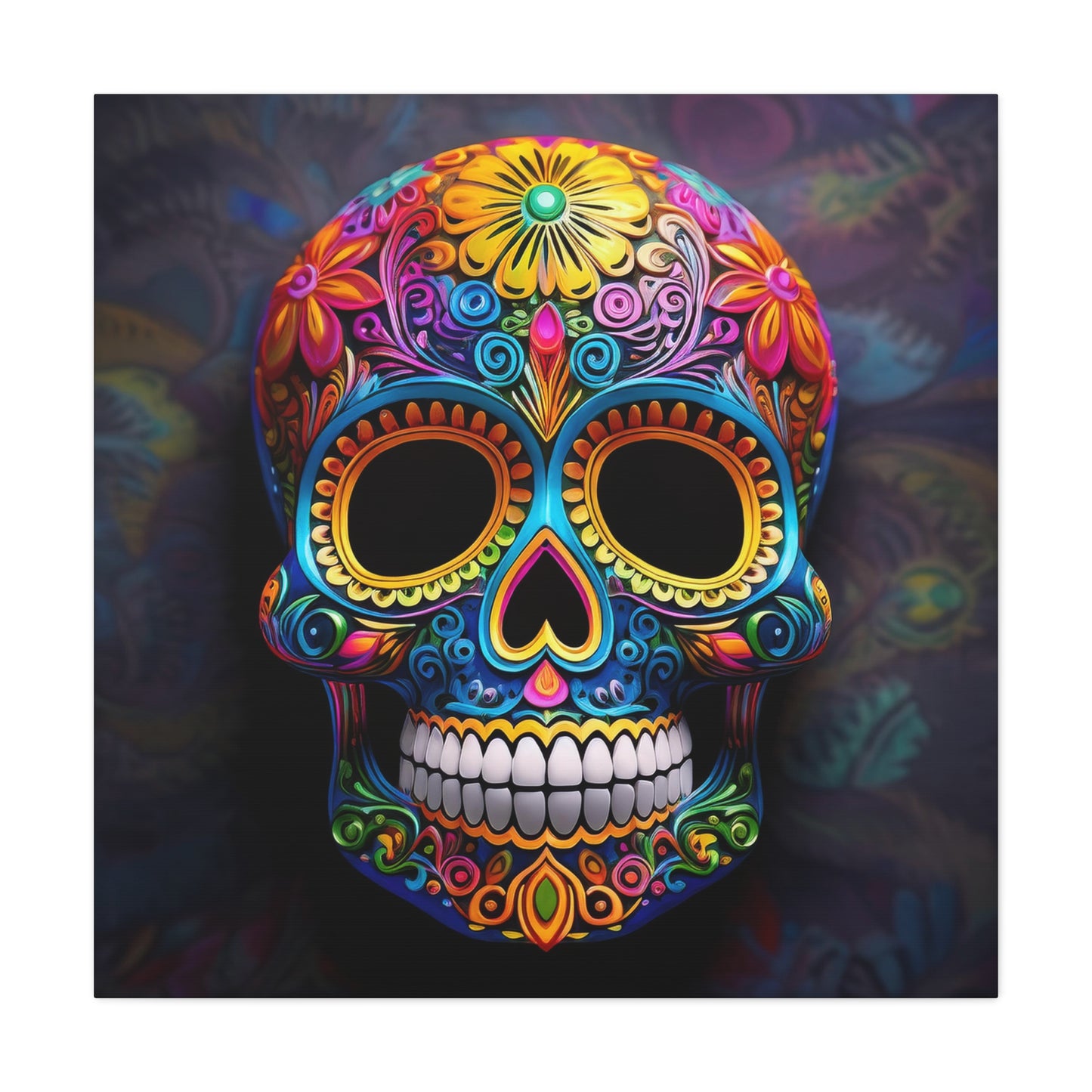 Sugar Skull Frameless Canvas Wall Art Sizes 10”x10” – 36”x36”