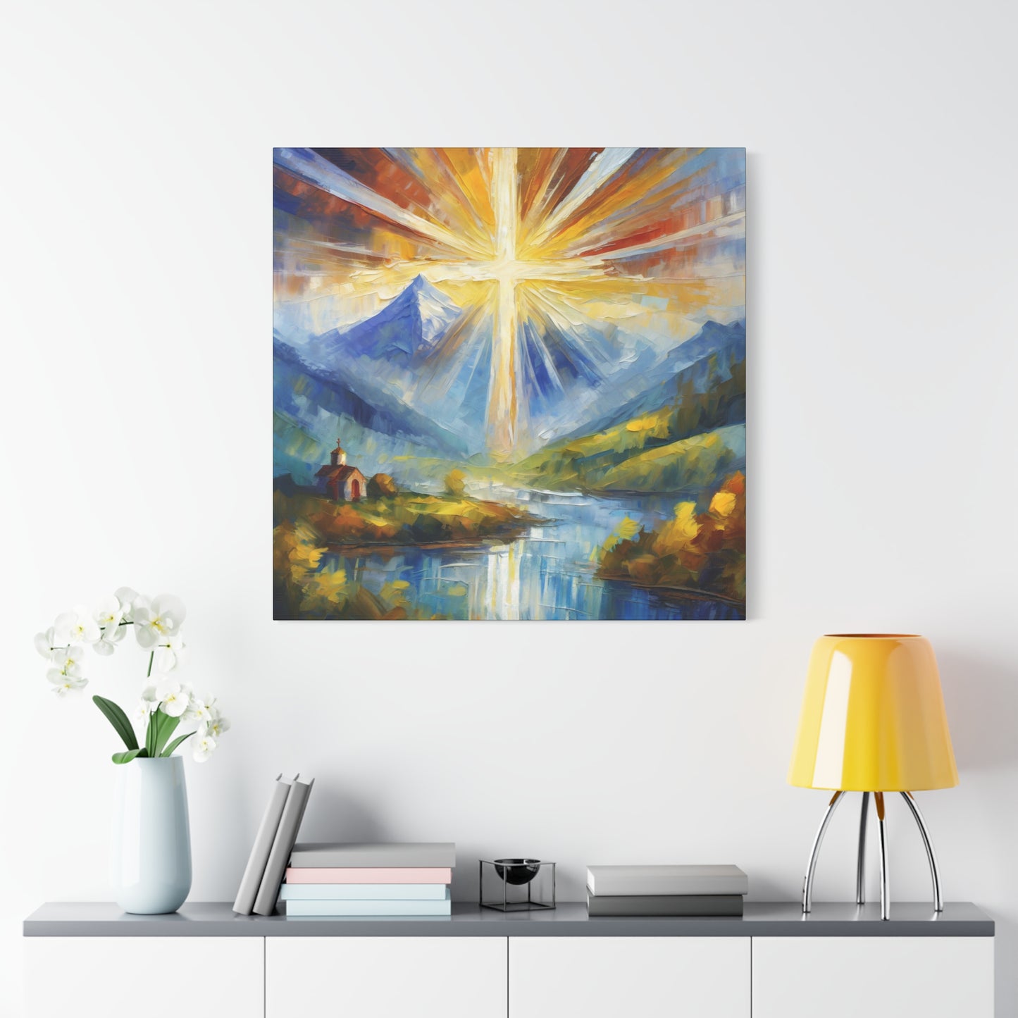 Sunbeam Cross Frameless Canvas Wall Art Sizes 10”x10” – 36”x36”