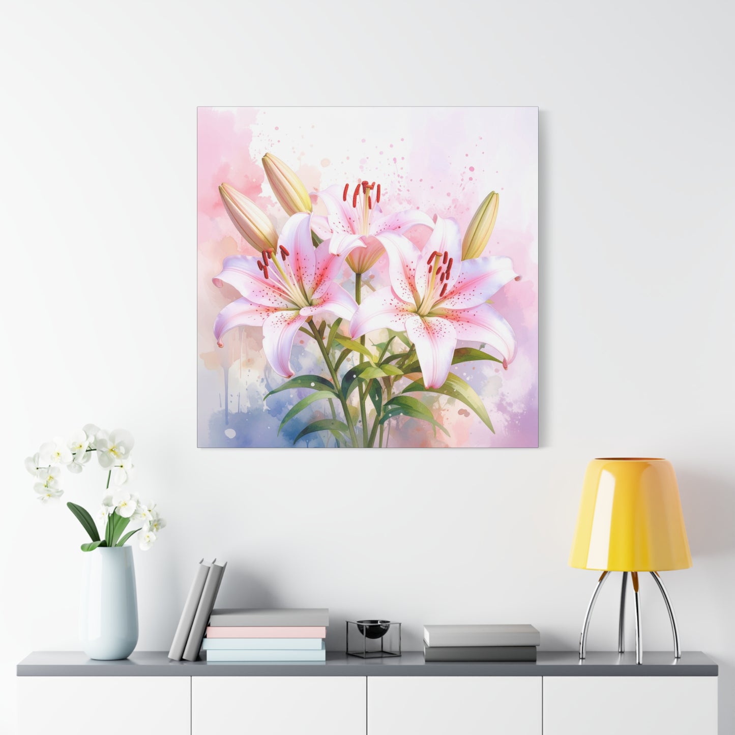 Stargazer Lilies Frameless Canvas Wall Art Sizes 10”x10” – 36”x36”