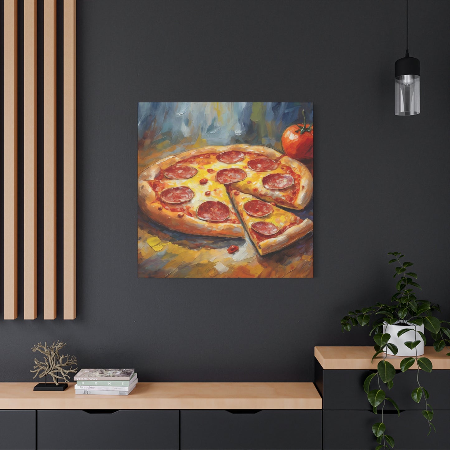 Pepperoni Pizza Frameless Canvas Wall Art Sizes 10”x10” – 36”x36”