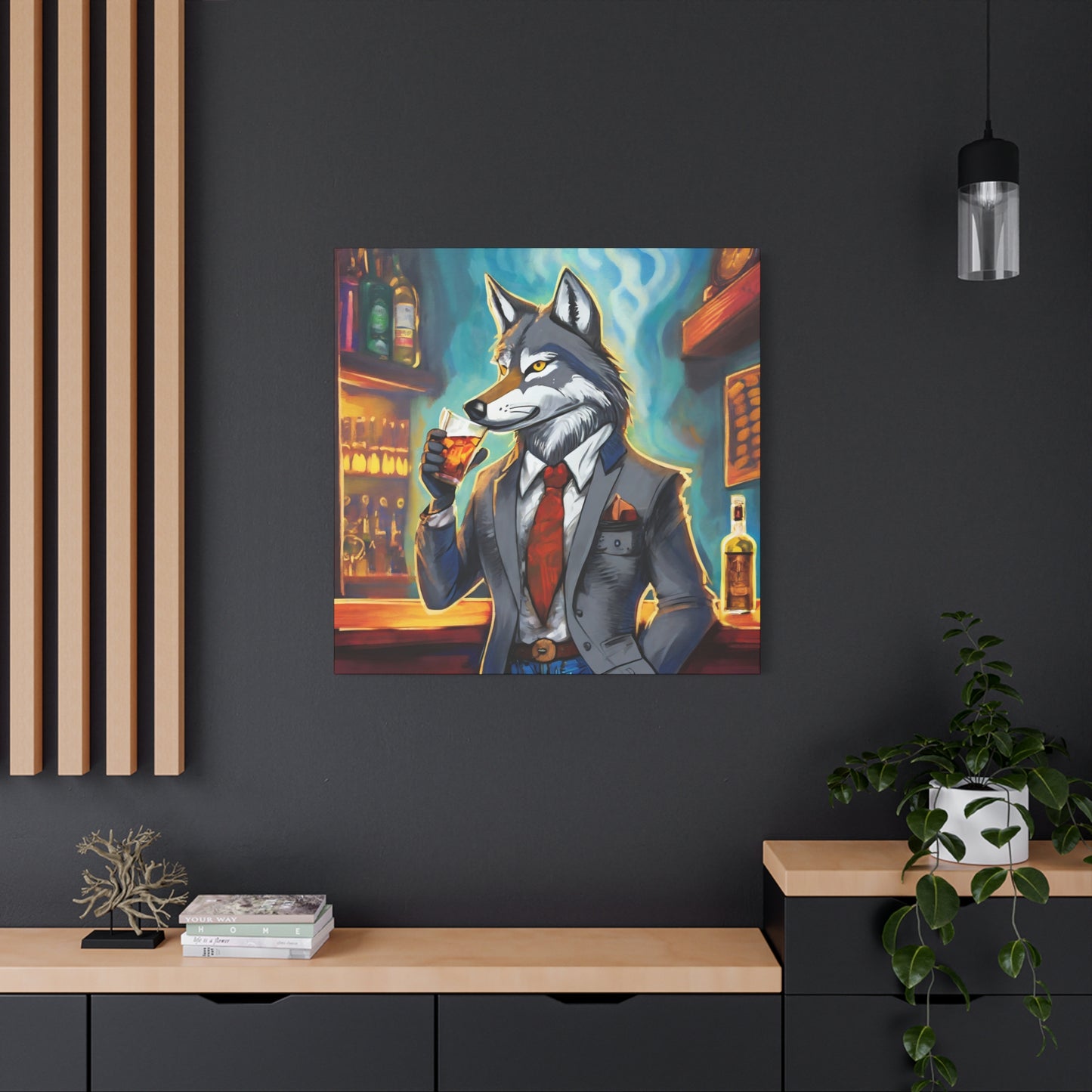 Whiskey Wolf Frameless Canvas Wall Art Sizes 10”x10” – 36”x36”