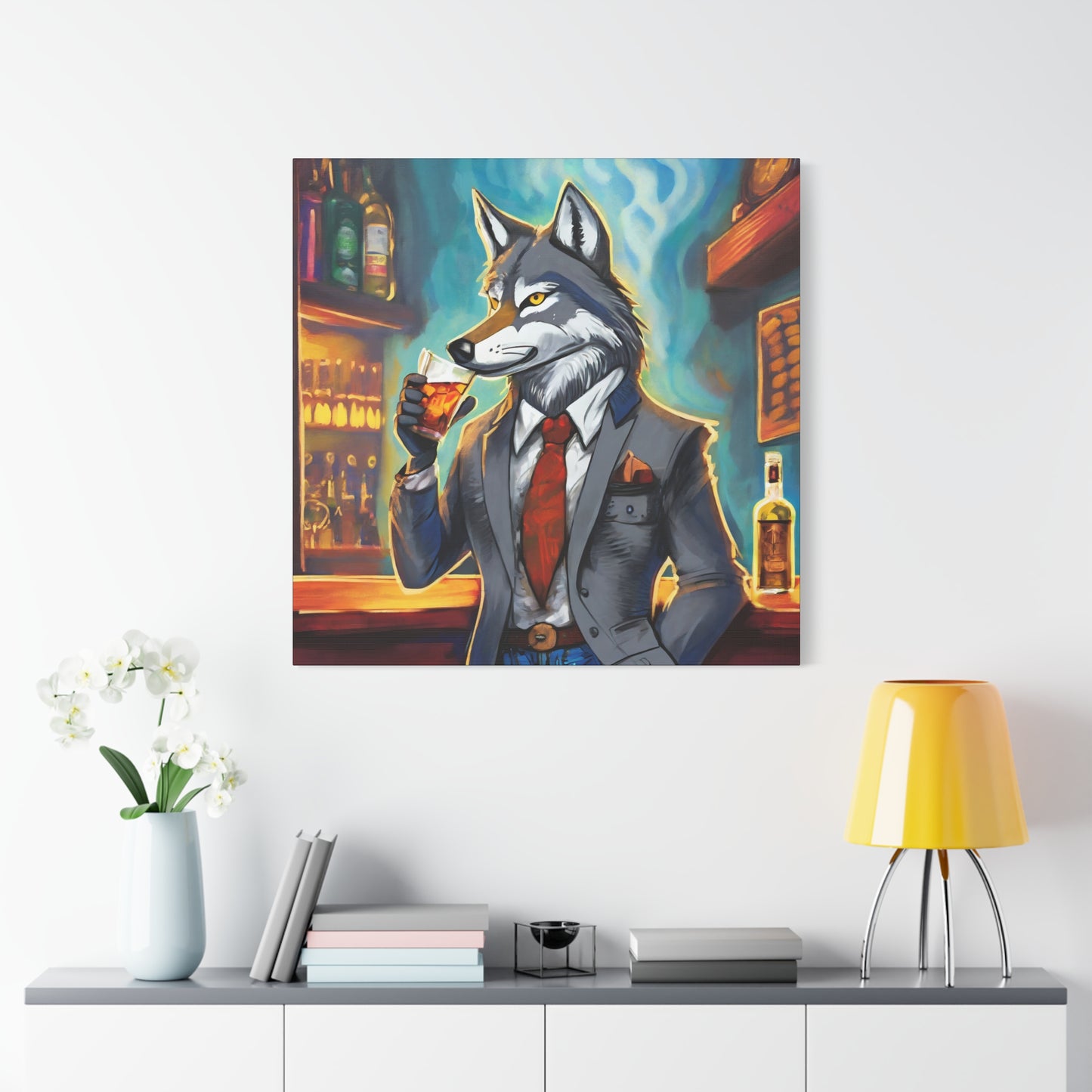 Whiskey Wolf Frameless Canvas Wall Art Sizes 10”x10” – 36”x36”