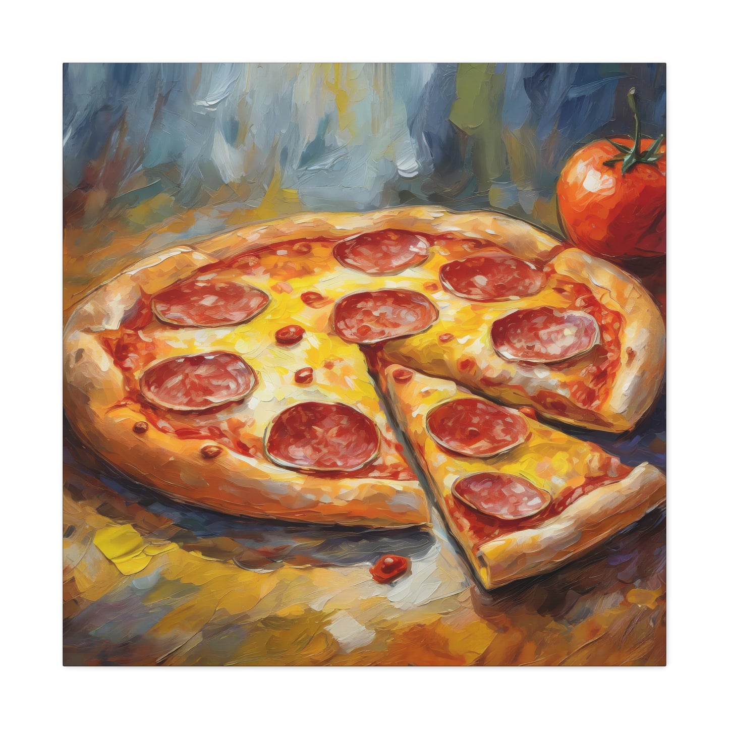 Pepperoni Pizza Frameless Canvas Wall Art Sizes 10”x10” – 36”x36”