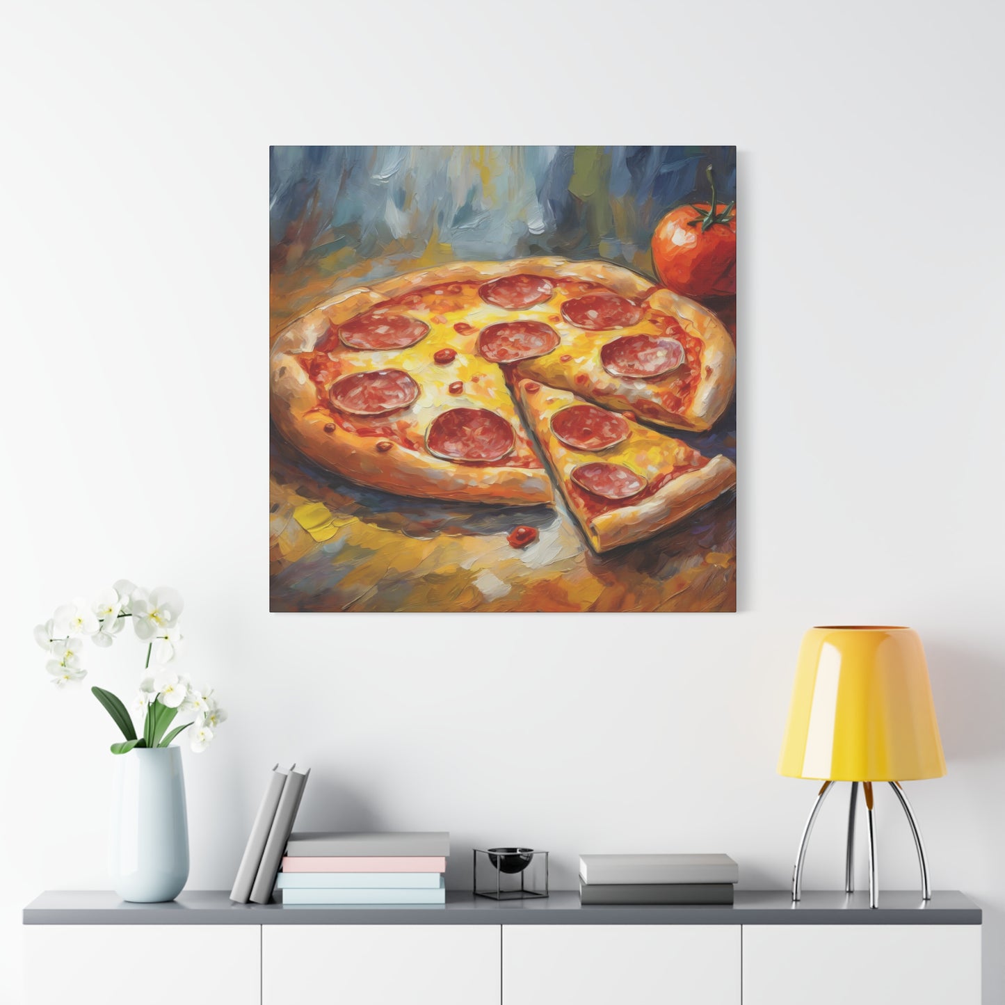 Pepperoni Pizza Frameless Canvas Wall Art Sizes 10”x10” – 36”x36”