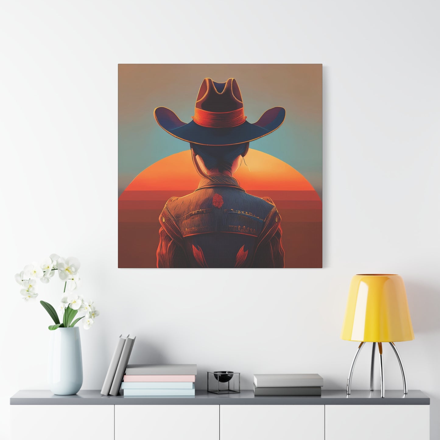 Modern Cowgirl Frameless Canvas Wall Art Sizes 10”x10” – 36”x36”