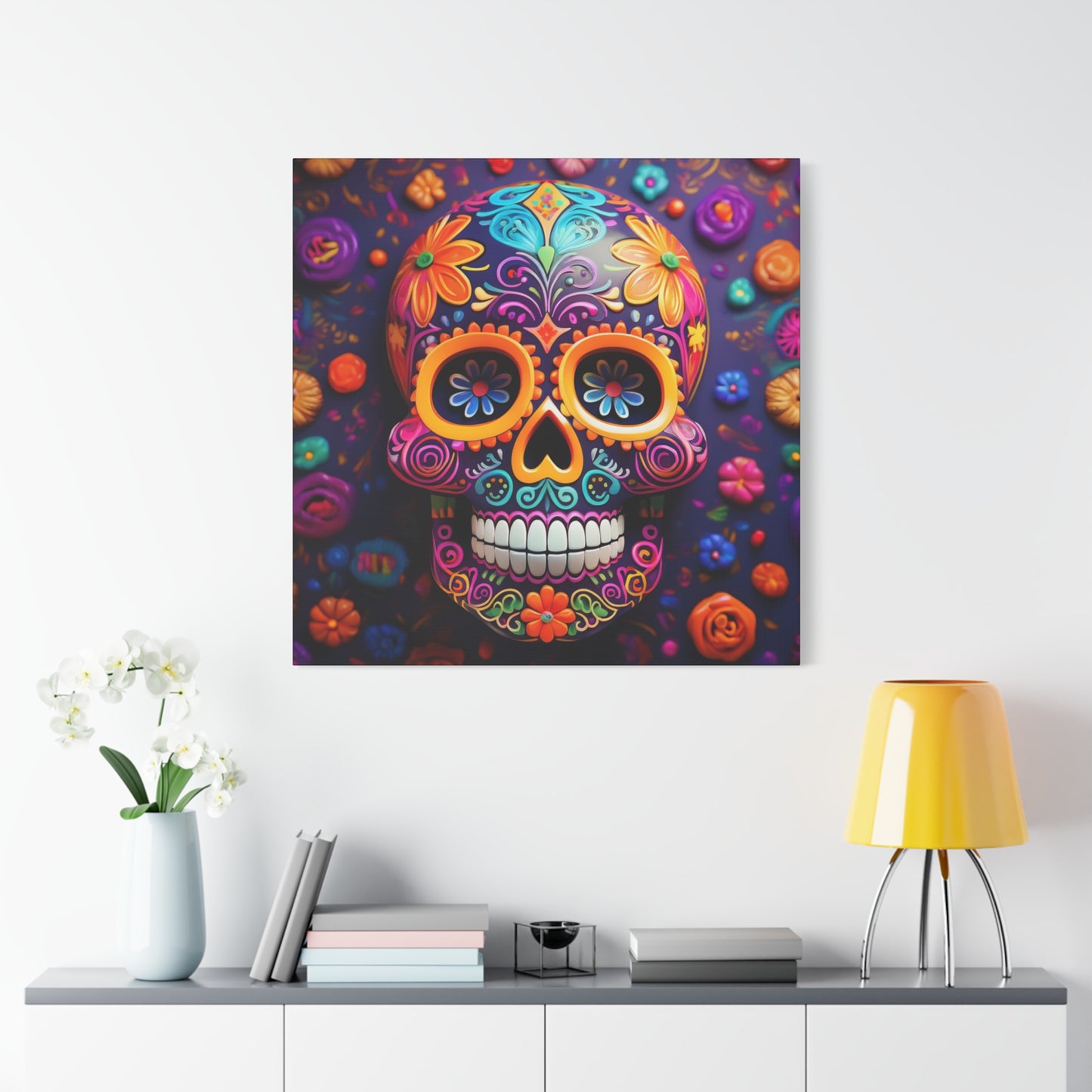 Sugar Skull Frameless Canvas Wall Art Sizes 10”x10” – 36”x36”