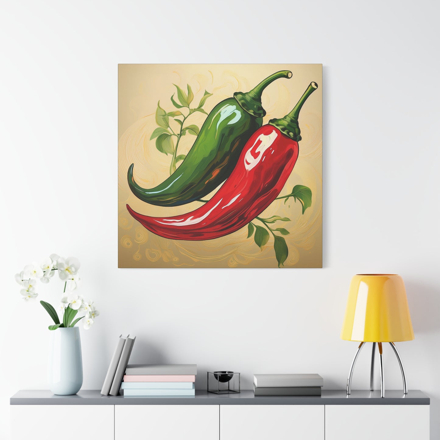 Chili Peppers Frameless Canvas Wall Art Sizes 10”x10” – 36”x36”