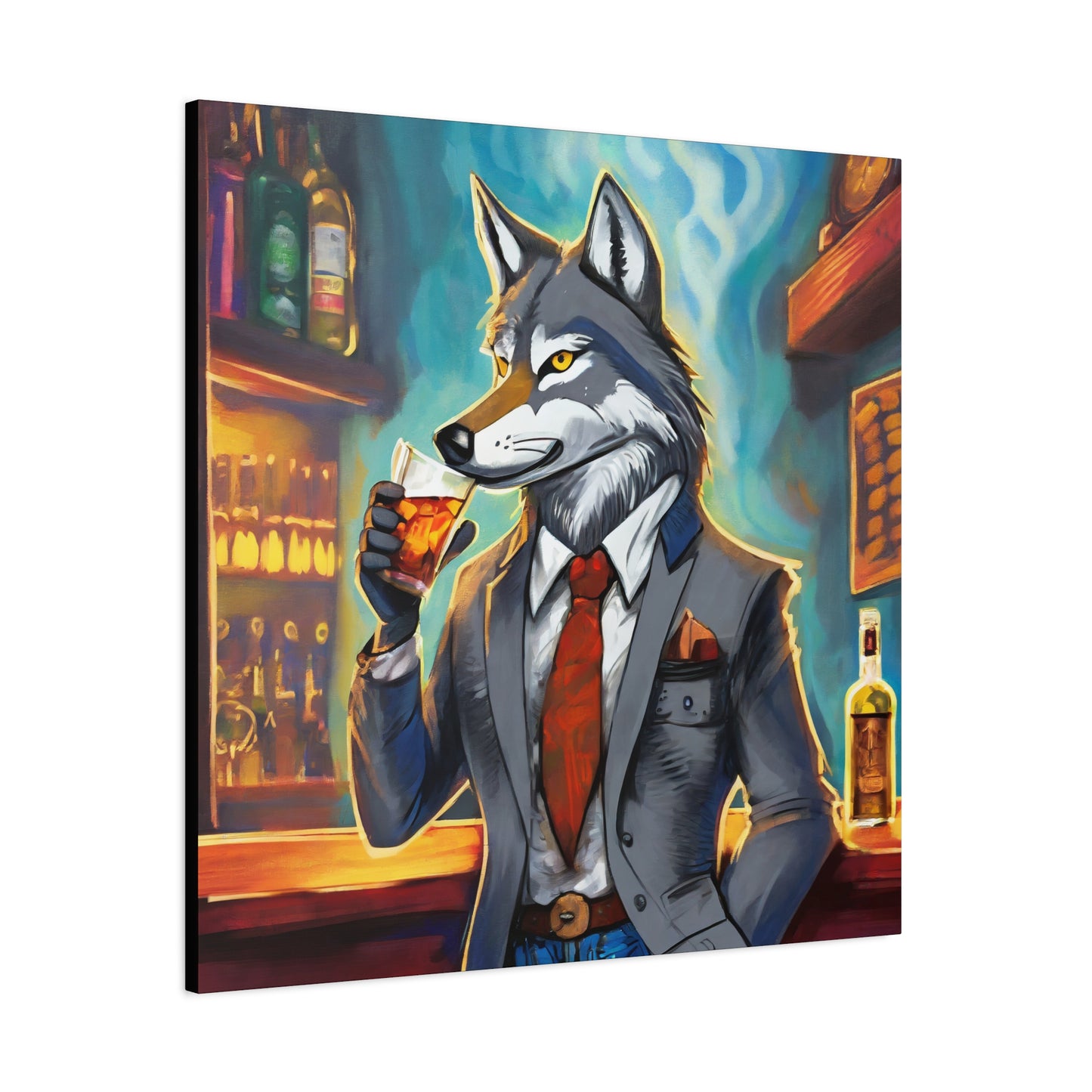 Whiskey Wolf Frameless Canvas Wall Art Sizes 10”x10” – 36”x36”