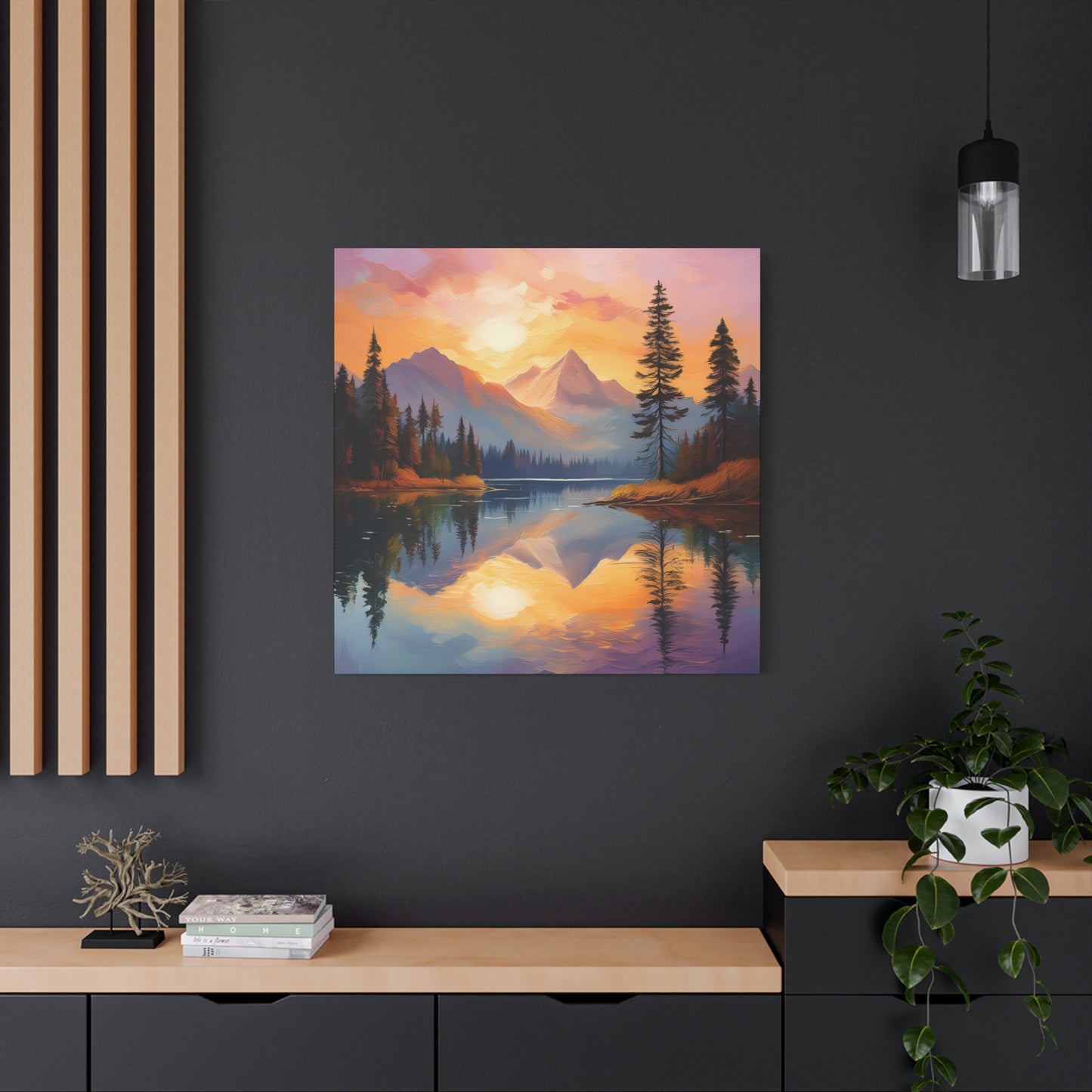 Mountain Lake Frameless Canvas Wall Art Sizes 10”x10” – 36”x36”