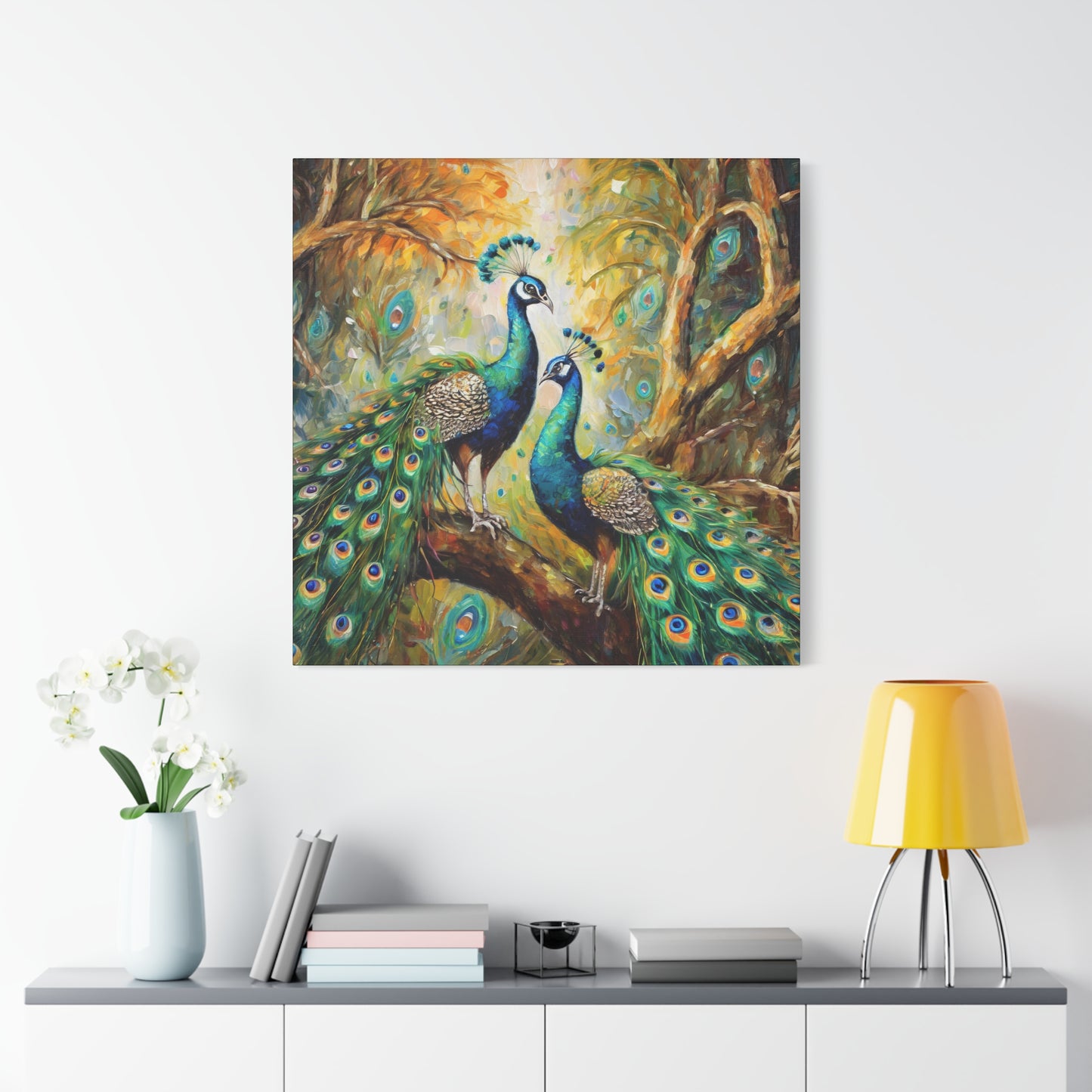 Peacock Frameless Canvas Wall Art Sizes 10”x10” – 36”x36”