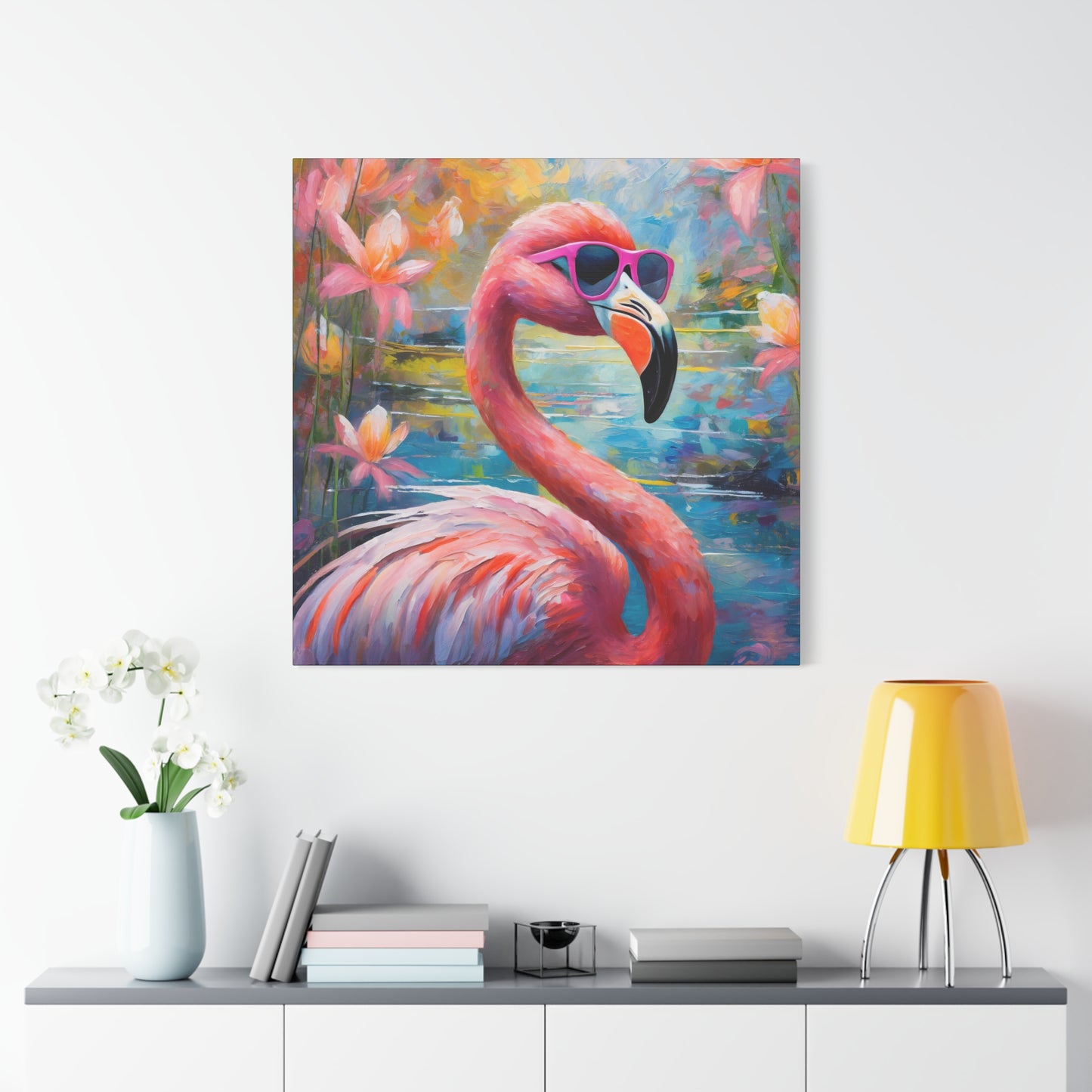 Flamingo Frameless Canvas Wall Art Sizes 10”x10” – 36”x36”