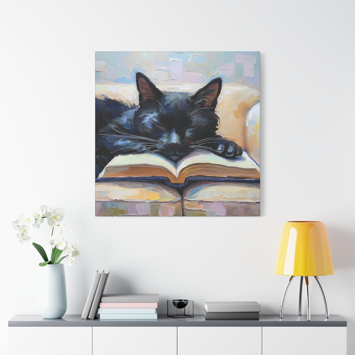 Black Cat Book Lollipop Frameless Canvas Wall Art Sizes 10”x10” – 36”x36”