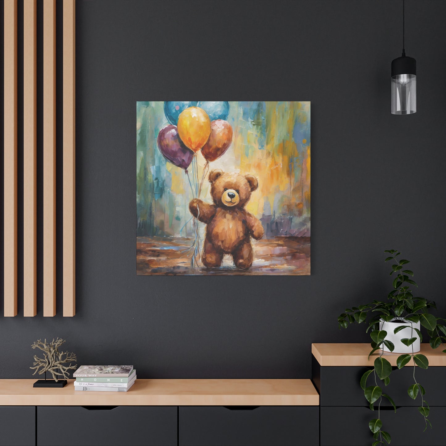 Teddy Bear Balloons Frameless Canvas Wall Art Sizes 10”x10” – 36”x36”