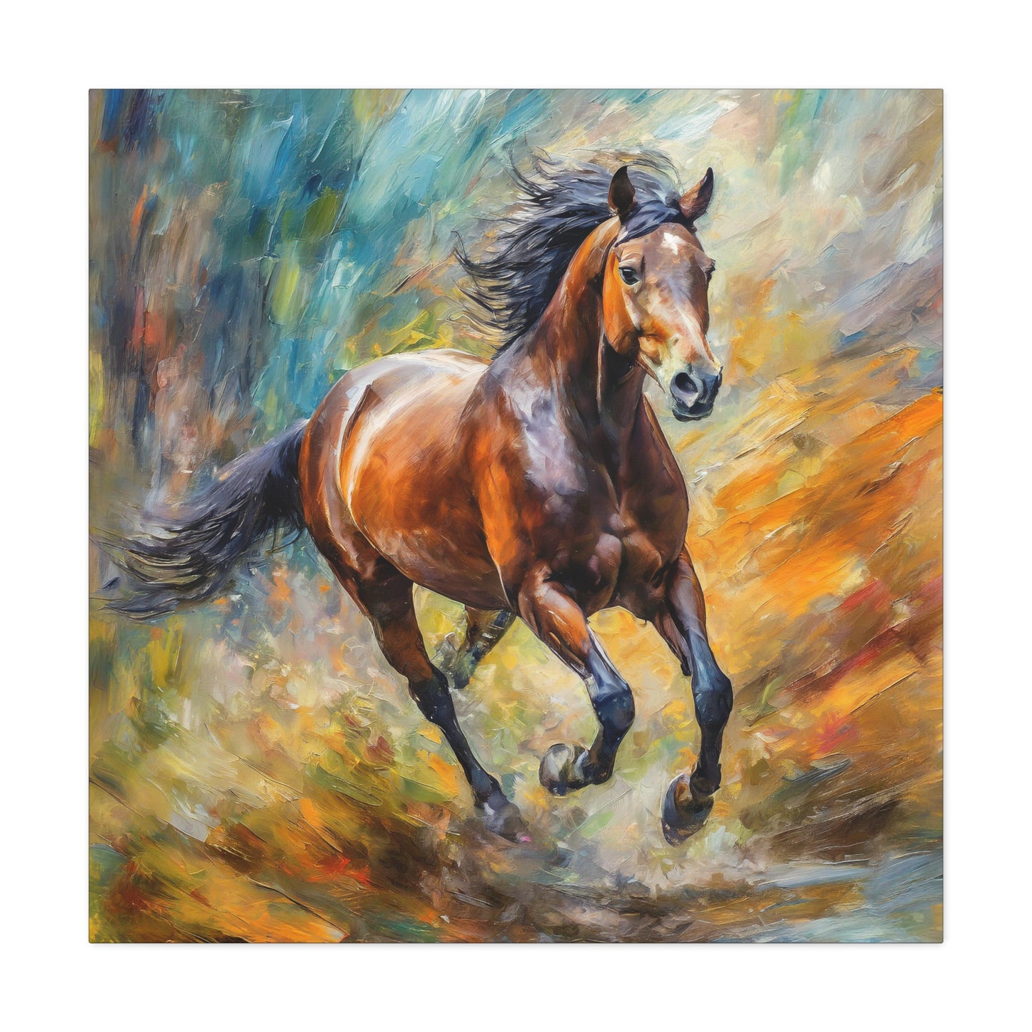 Horse Running Frameless Canvas Wall Art Sizes 10”x10” – 36”x36”