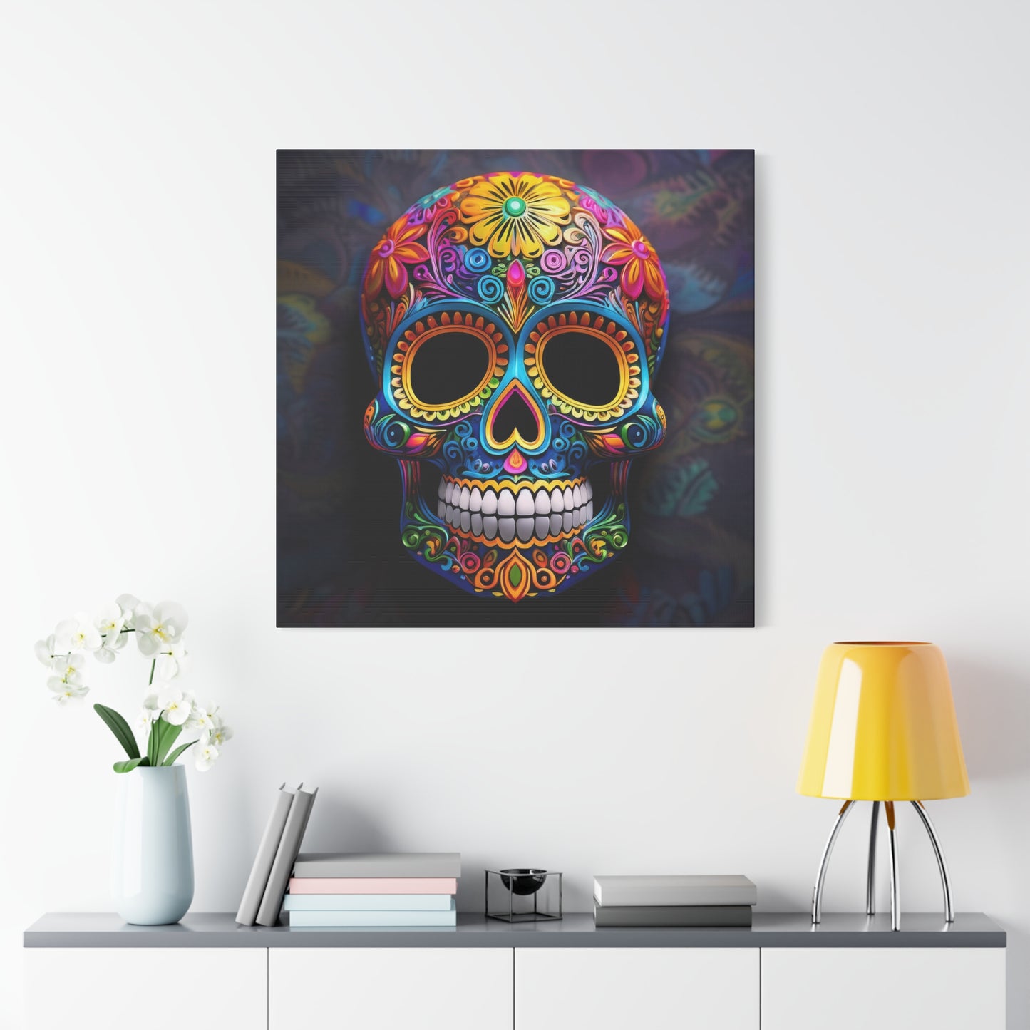 Sugar Skull Frameless Canvas Wall Art Sizes 10”x10” – 36”x36”