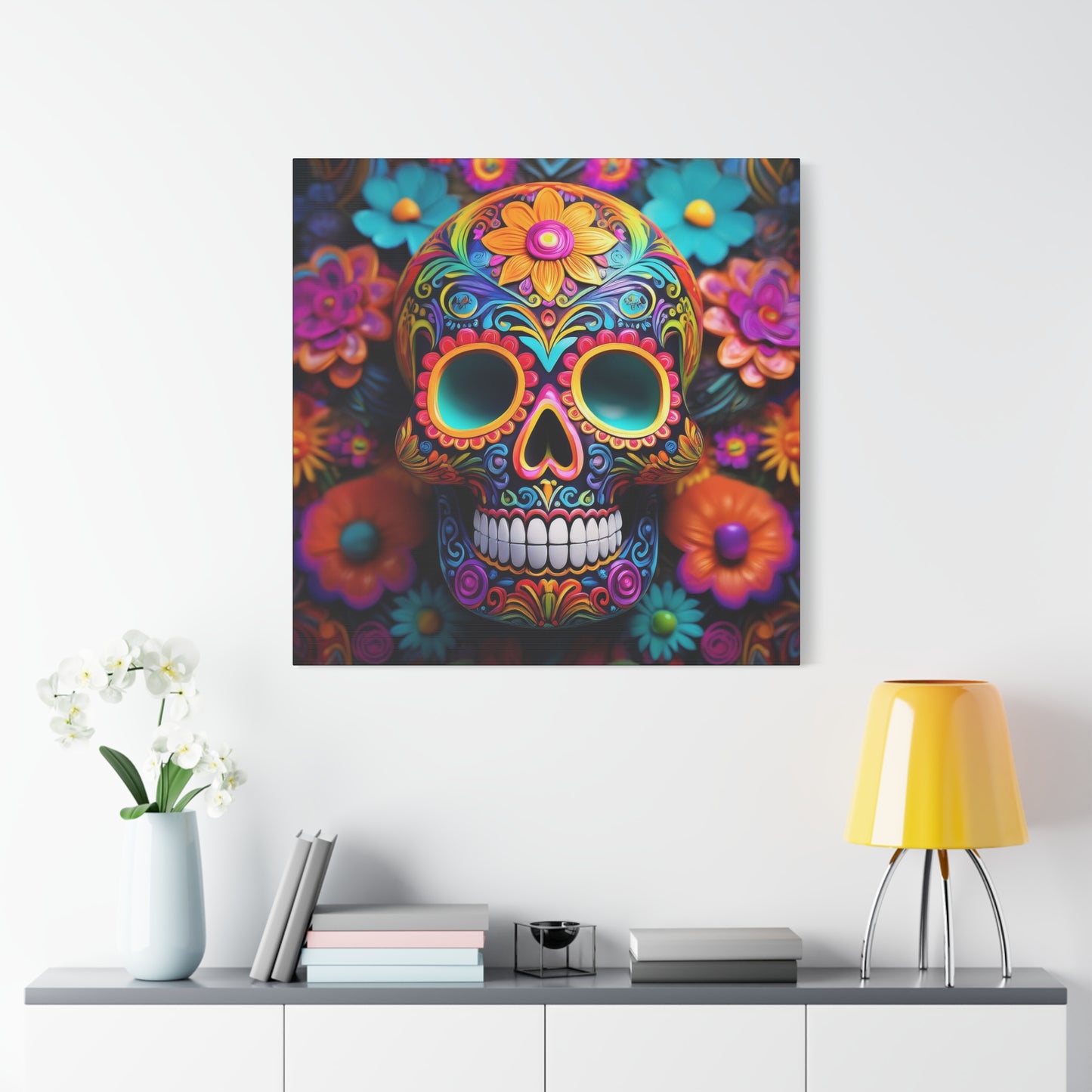 Sugar Skull Frameless Canvas Wall Art Sizes 10”x10” – 36”x36”
