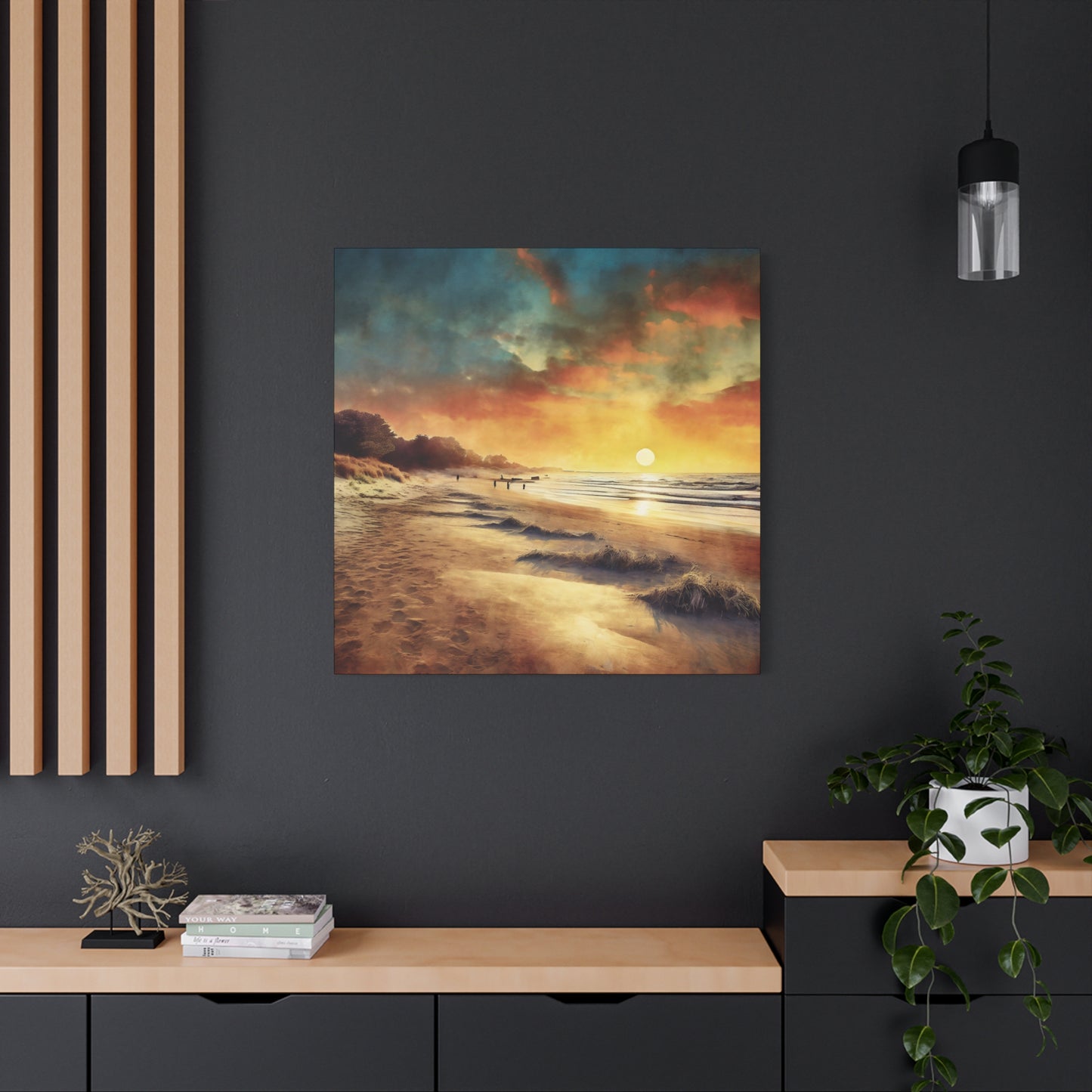 Rustic Beach Sunset Frameless Canvas Wall Art Sizes 10”x10” – 36”x36”