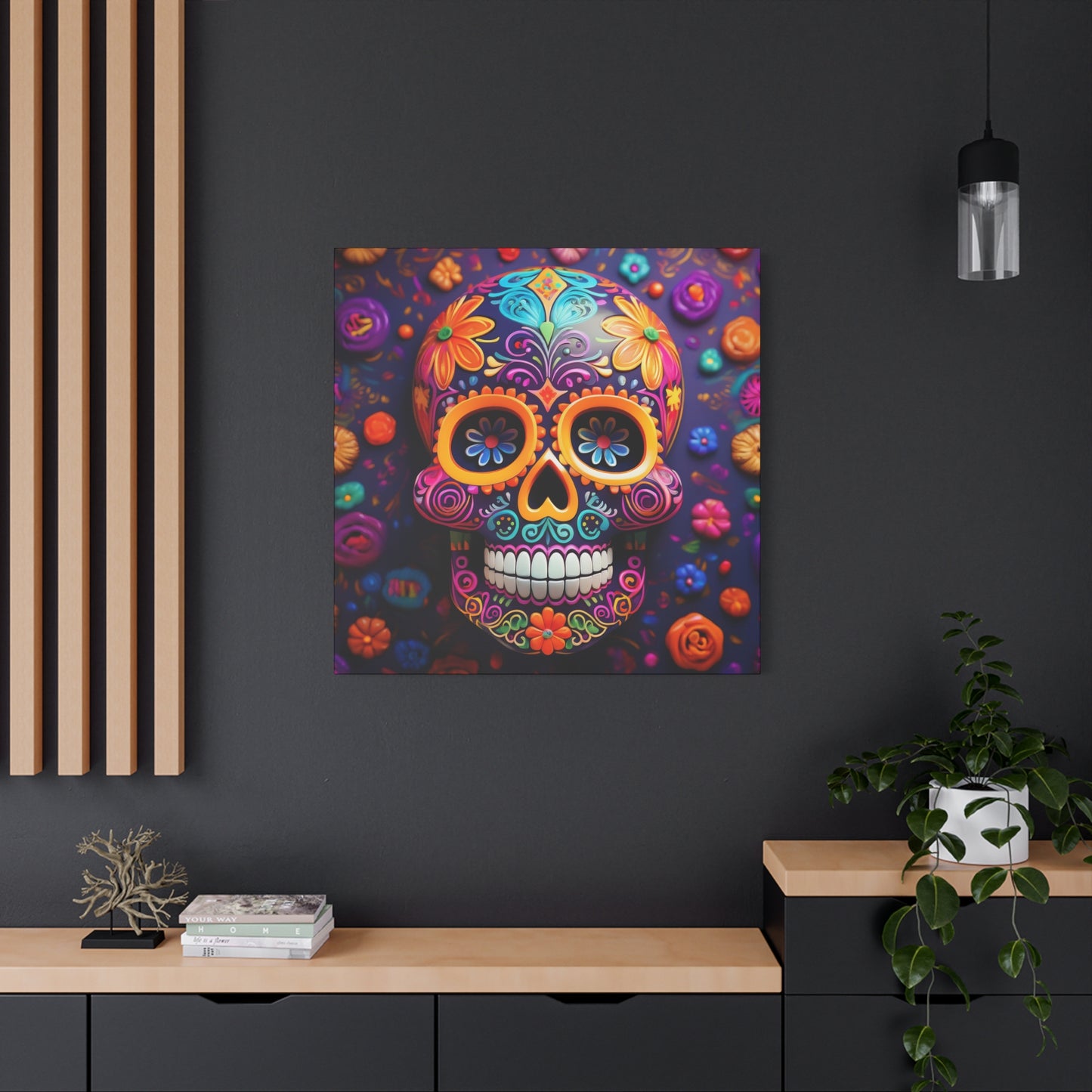 Sugar Skull Frameless Canvas Wall Art Sizes 10”x10” – 36”x36”